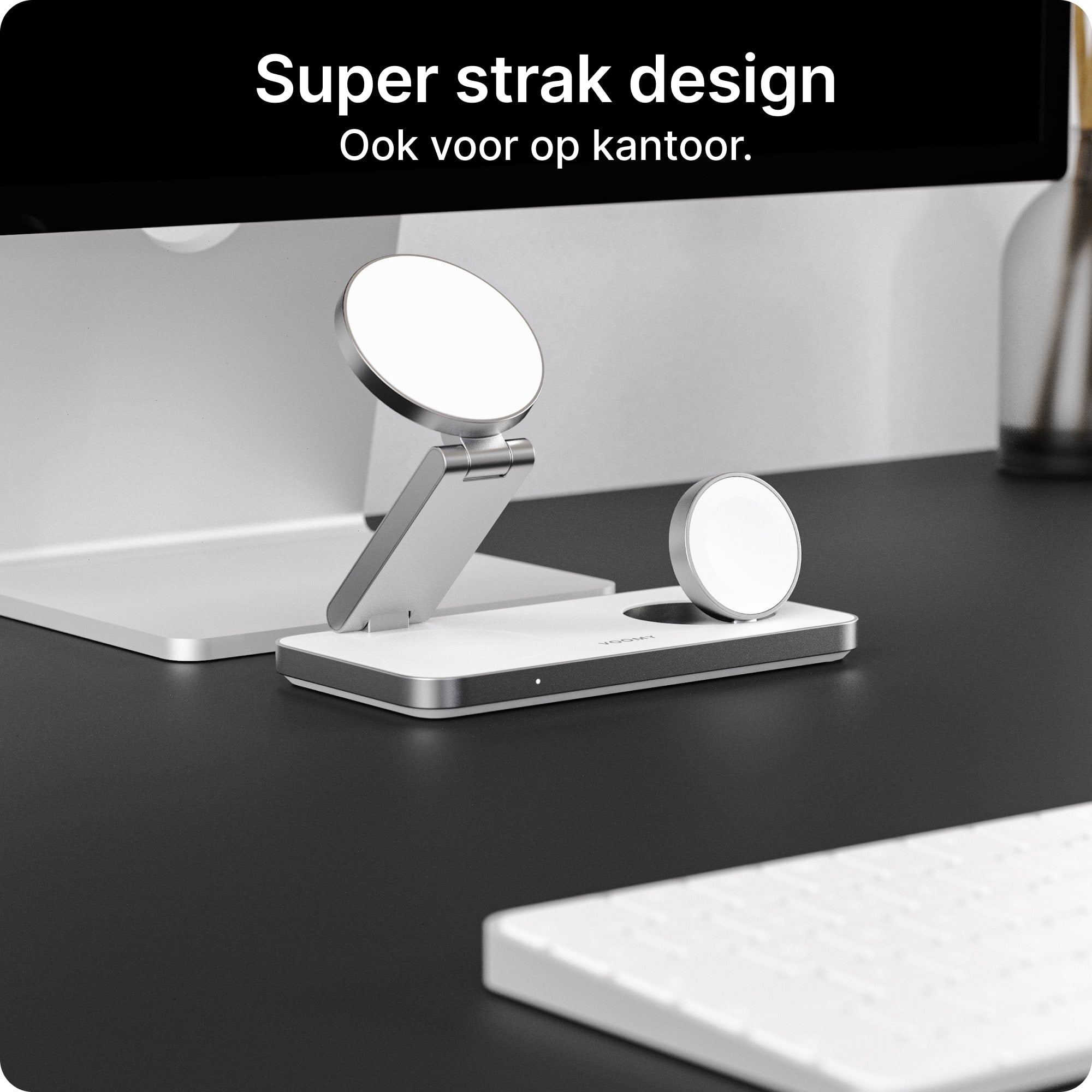 Voomy Wireless W3S - 3-in-1 Draadloze Oplader (15W Snellader) - Opvouwbaar - Wit