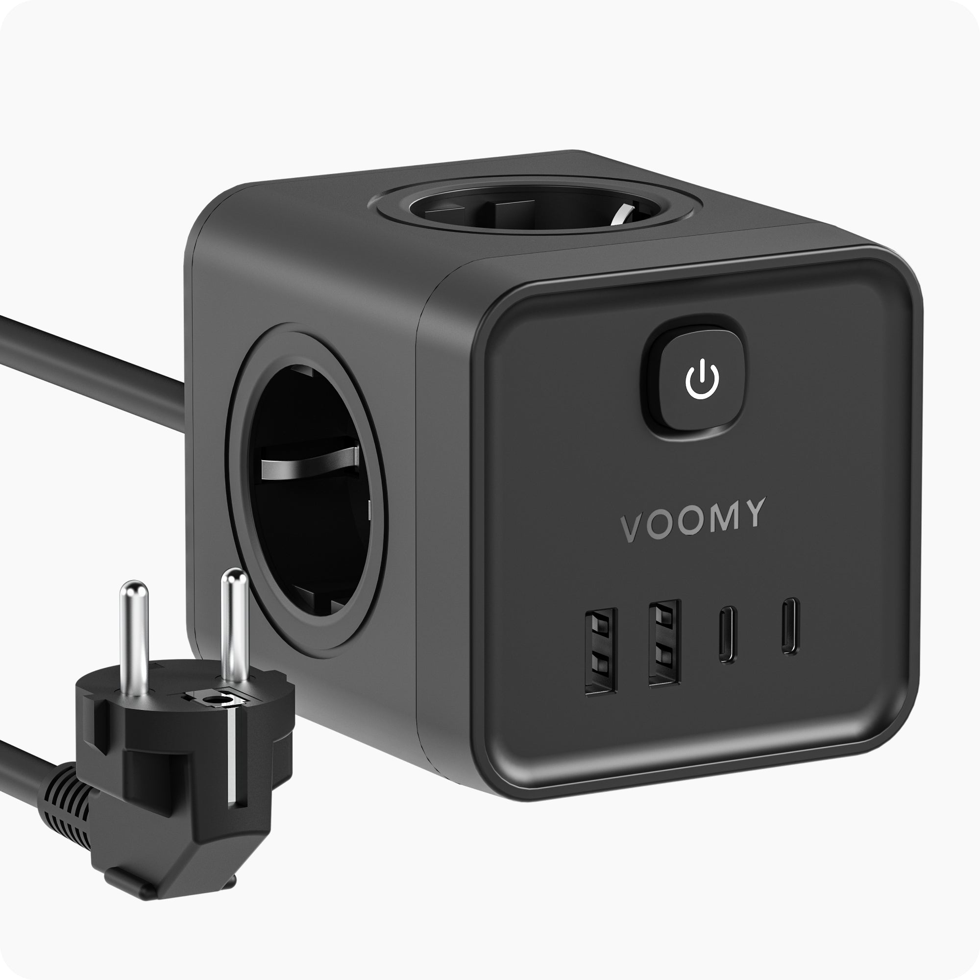 Voomy Power Cube S7 - Stekkerdoos met 4 stopcontact, 2 USB-C (20W) & 2 USB-A - 2 Meter - Home stekkerdoos - Zwart
