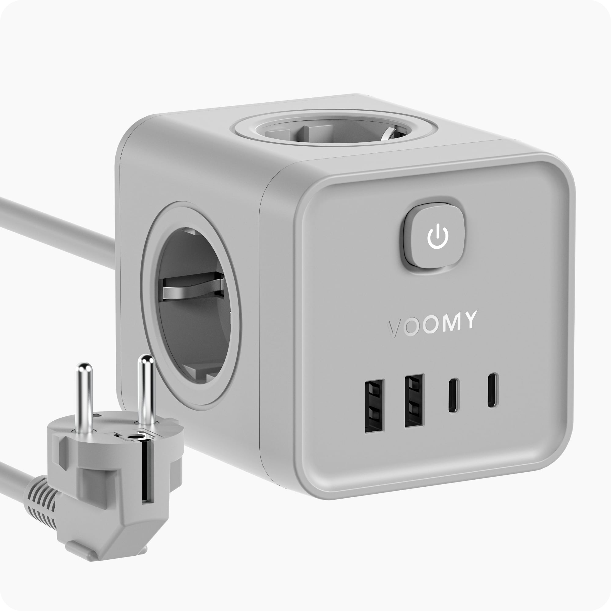 Voomy Power Cube S7 - Stekkerdoos met 4 stopcontact, 2 USB-C (20W) & 2 USB-A - 2 Meter - Home stekkerdoos - Grijs
