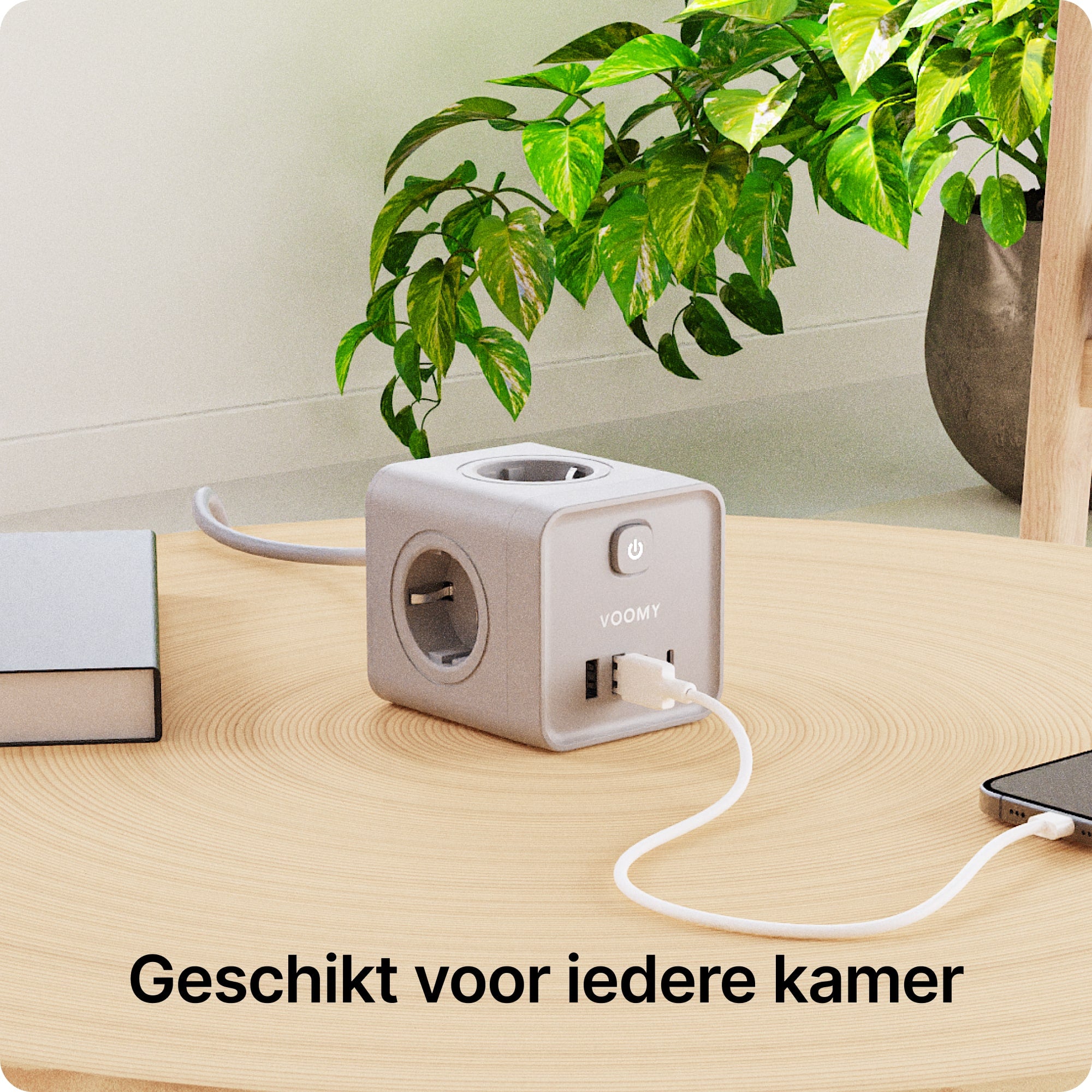 Voomy Power Cube S7 - Stekkerdoos met 4 stopcontact, 2 USB-C (20W) & 2 USB-A - 2 Meter - Home stekkerdoos - Grijs