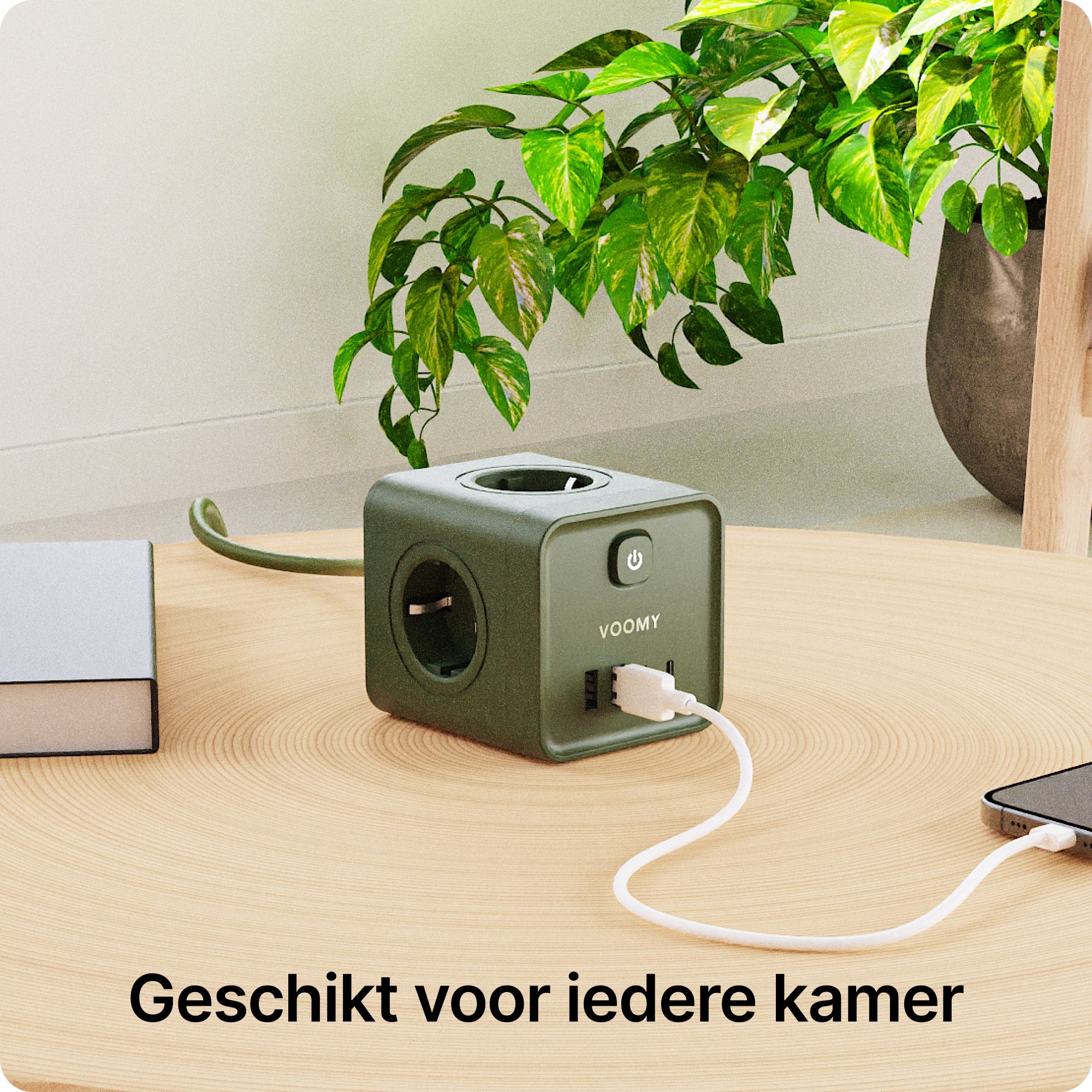 Voomy Power Cube S7 - Stekkerdoos met 4 stopcontact, 2 USB-C (20W) & 2 USB-A - 2 Meter - Home stekkerdoos - Groen