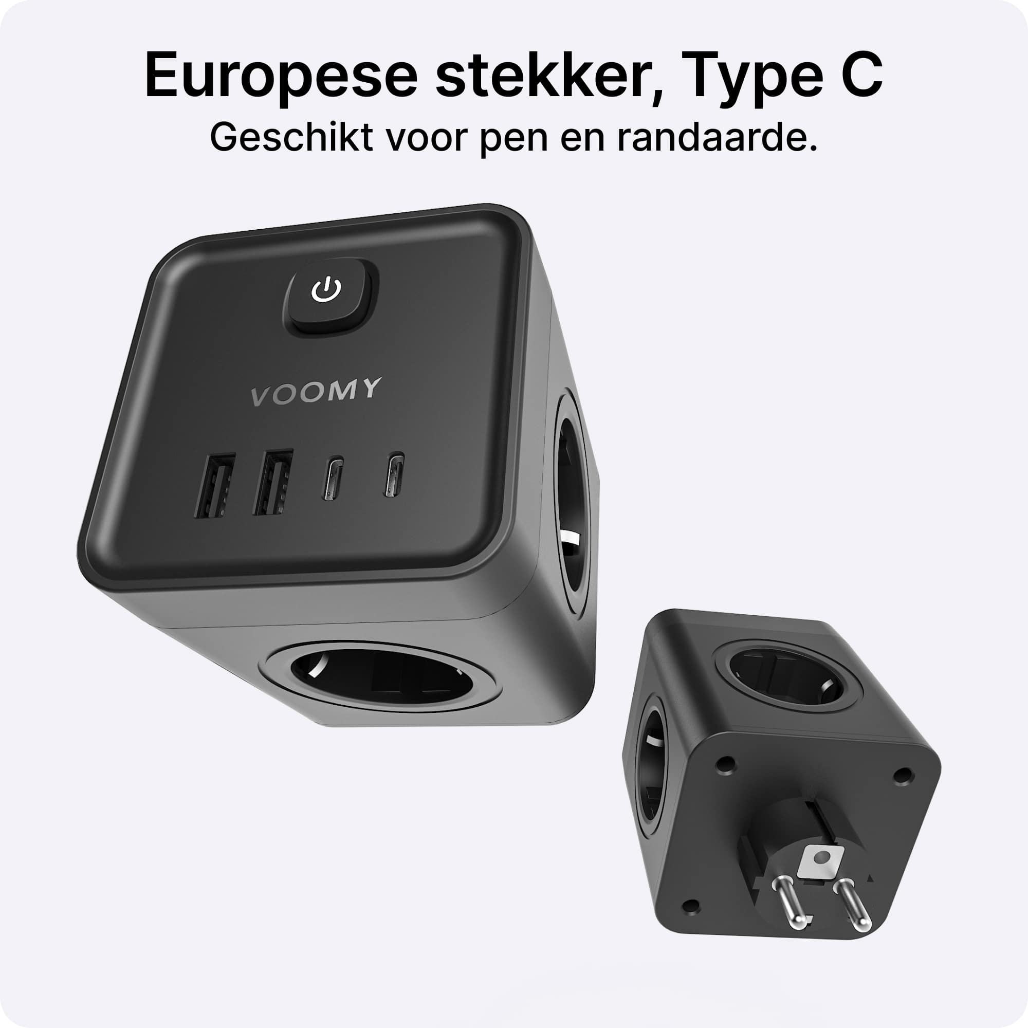 Voomy Split X7 - 8-in-1 Home Verdeelstekker - 4 stopcontacten, 2 USB-C (20W) & 2 USB-A - Zwart
