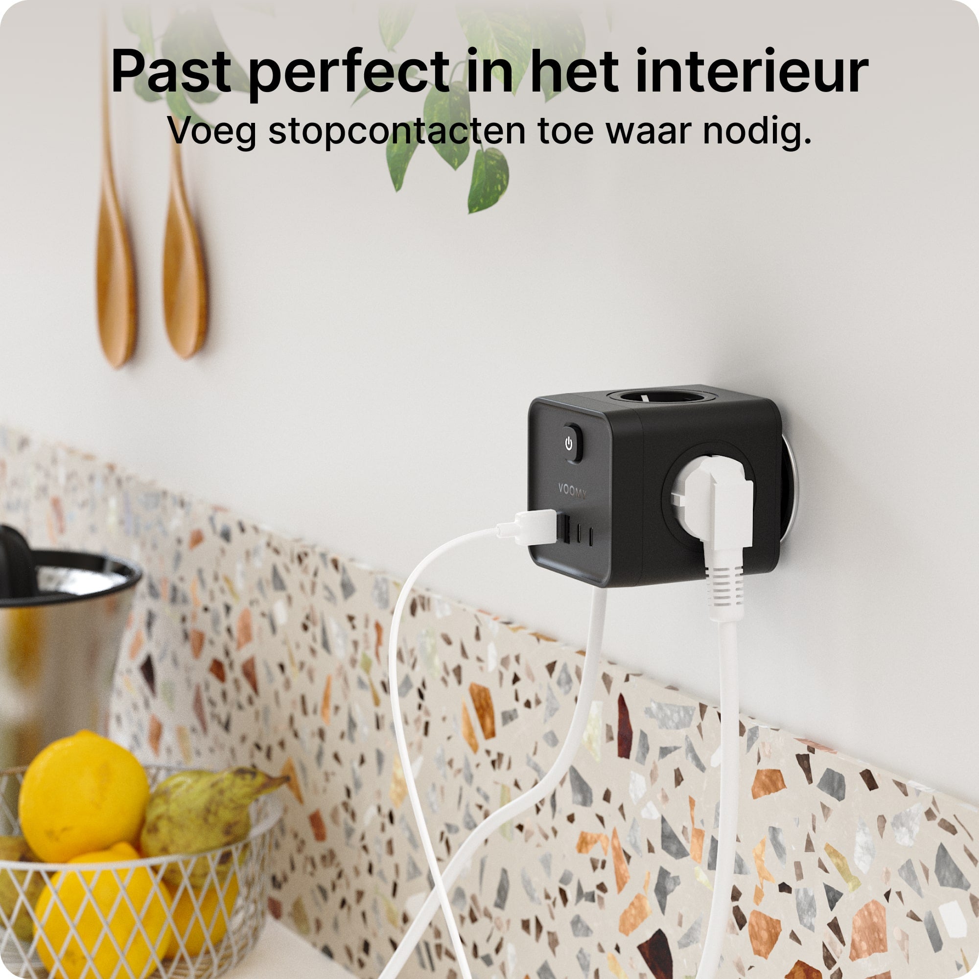 Voomy Split X7 - 8-in-1 Home Verdeelstekker - 4 stopcontacten, 2 USB-C (20W) & 2 USB-A - Zwart