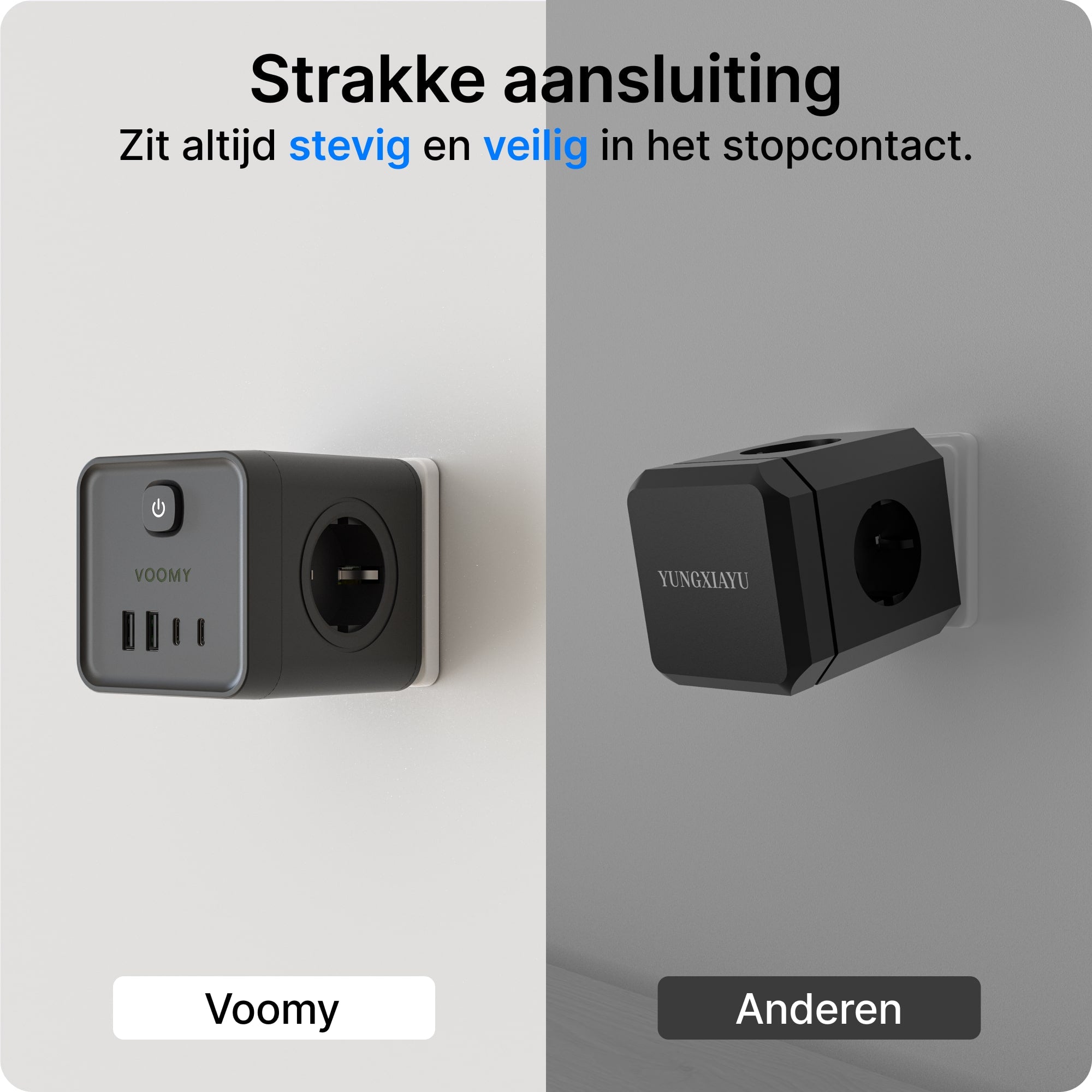 Voomy Split X7 - 8-in-1 Home Verdeelstekker - 4 stopcontacten, 2 USB-C (20W) & 2 USB-A - Zwart