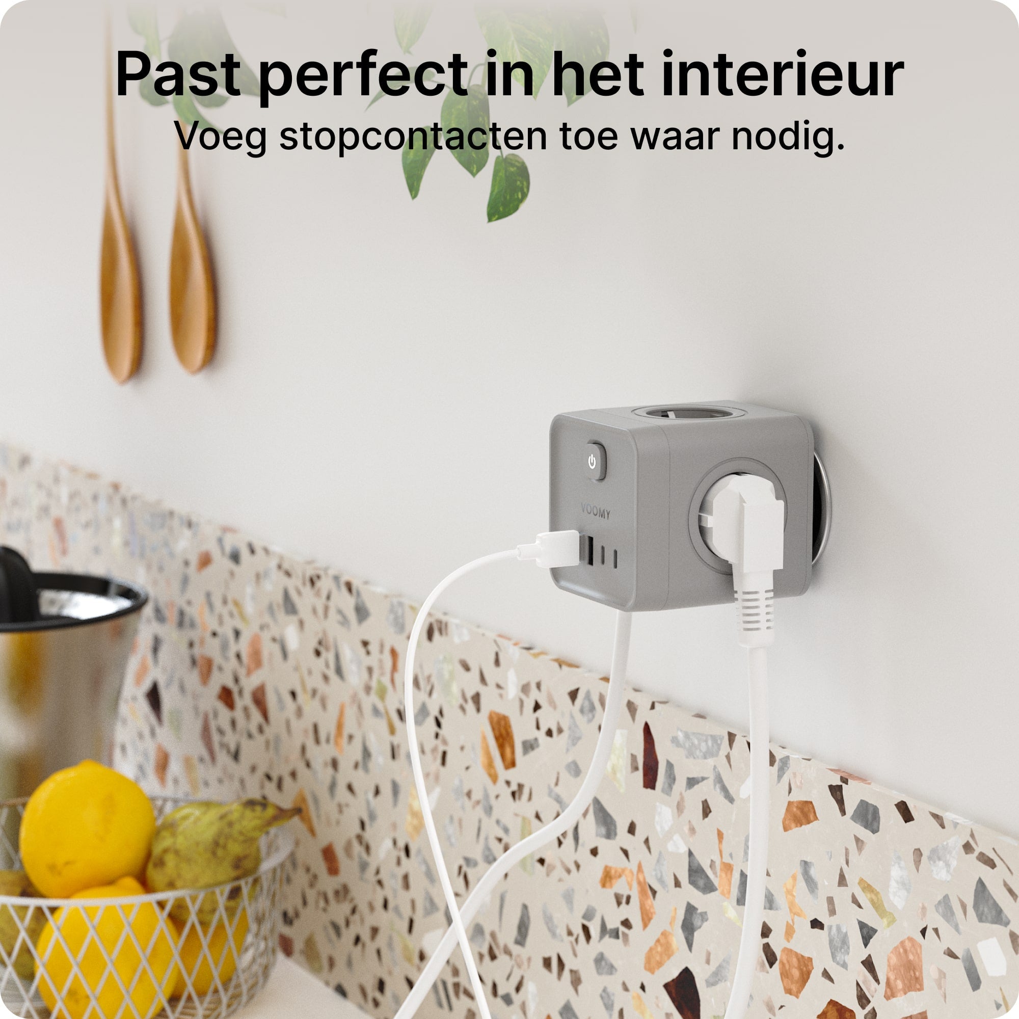 Voomy Split X7 - 8-in-1 Home Verdeelstekker - 4 stopcontacten, 2 USB-C (20W) & 2 USB-A - Grijs