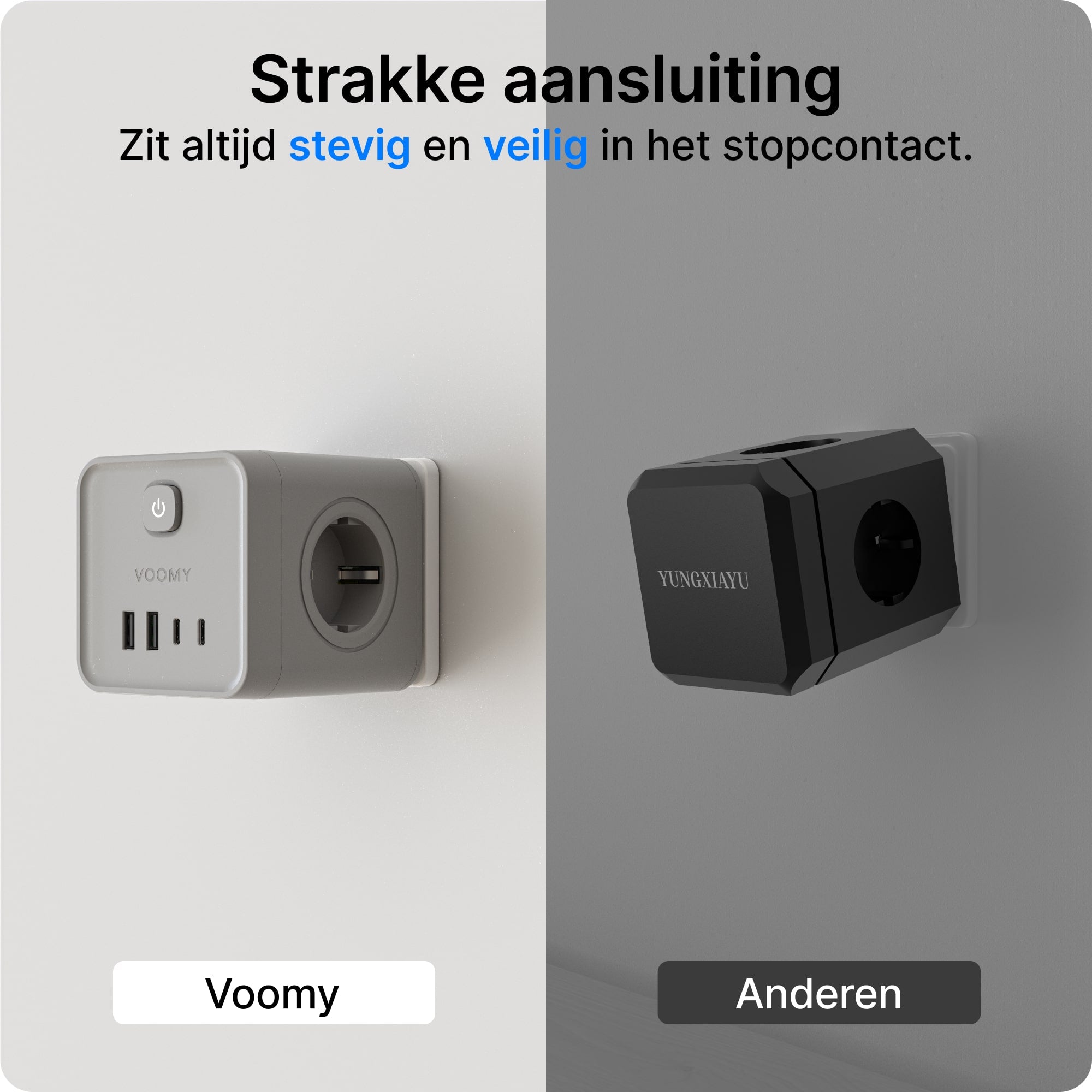 Voomy Split X7 - 8-in-1 Home Verdeelstekker - 4 stopcontacten, 2 USB-C (20W) & 2 USB-A - Grijs