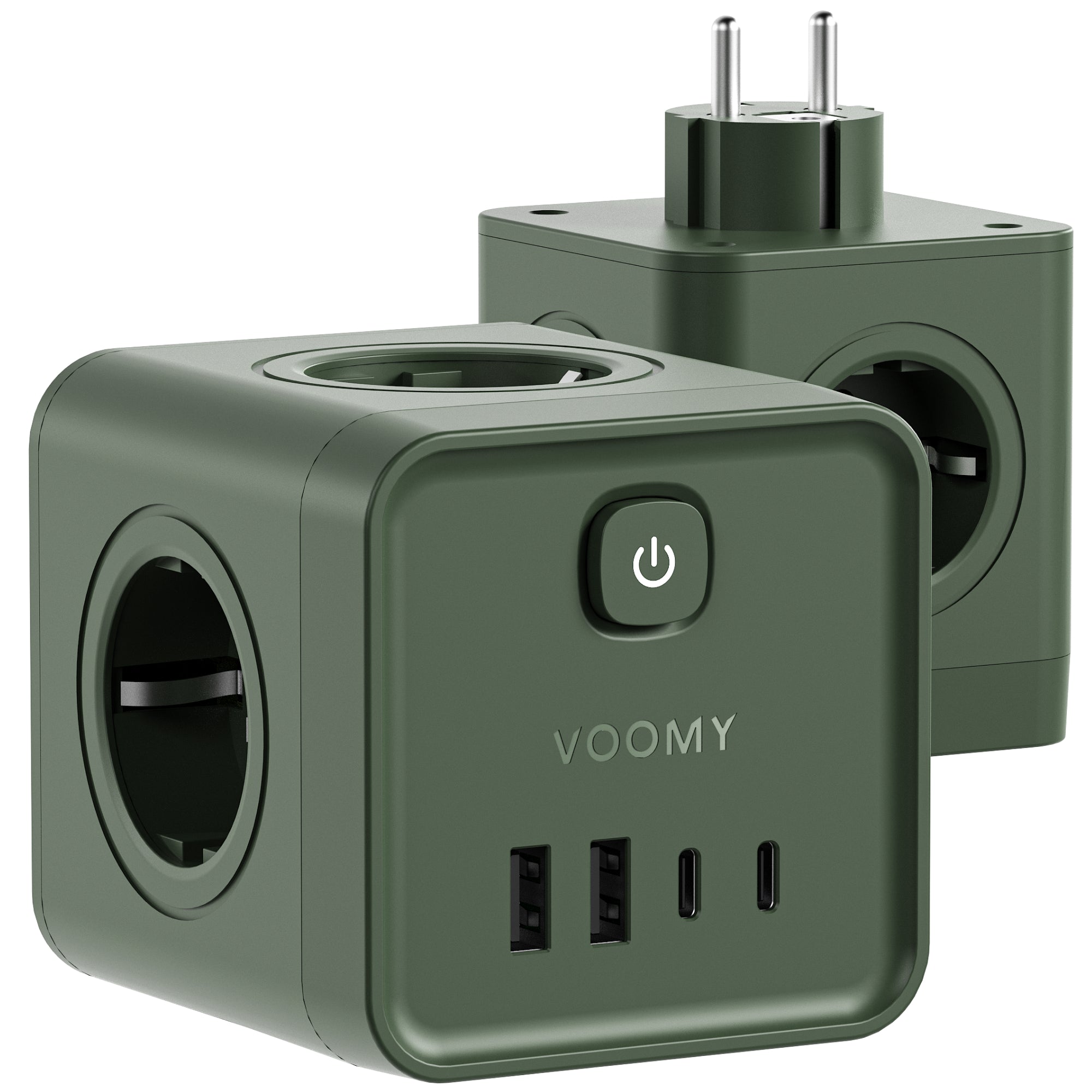 Voomy Split X7 - 8-in-1 Home Verdeelstekker - 4 stopcontacten, 2 USB-C (20W) & 2 USB-A - Groen