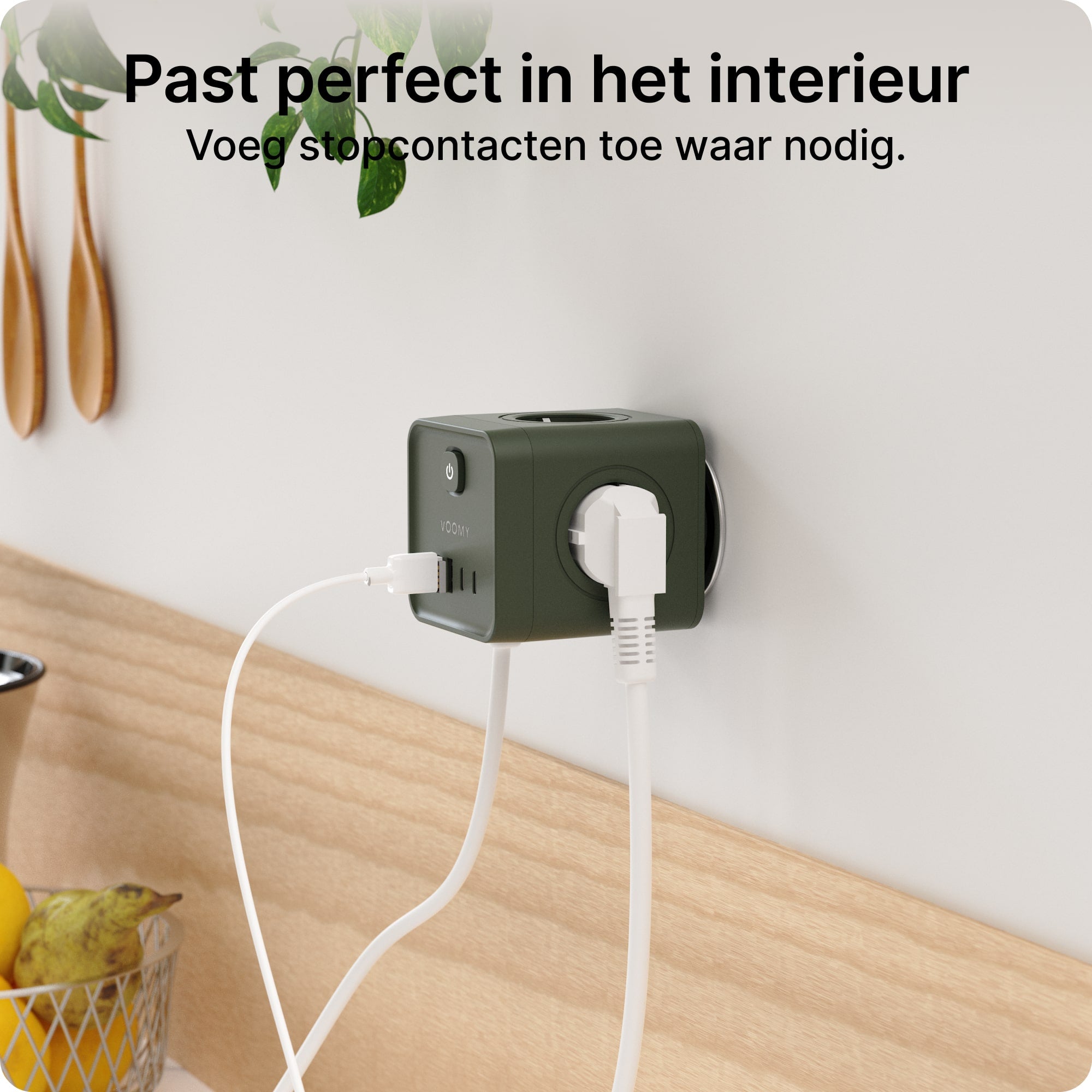 Voomy Split X7 - 8-in-1 Home Verdeelstekker - 4 stopcontacten, 2 USB-C (20W) & 2 USB-A - Groen