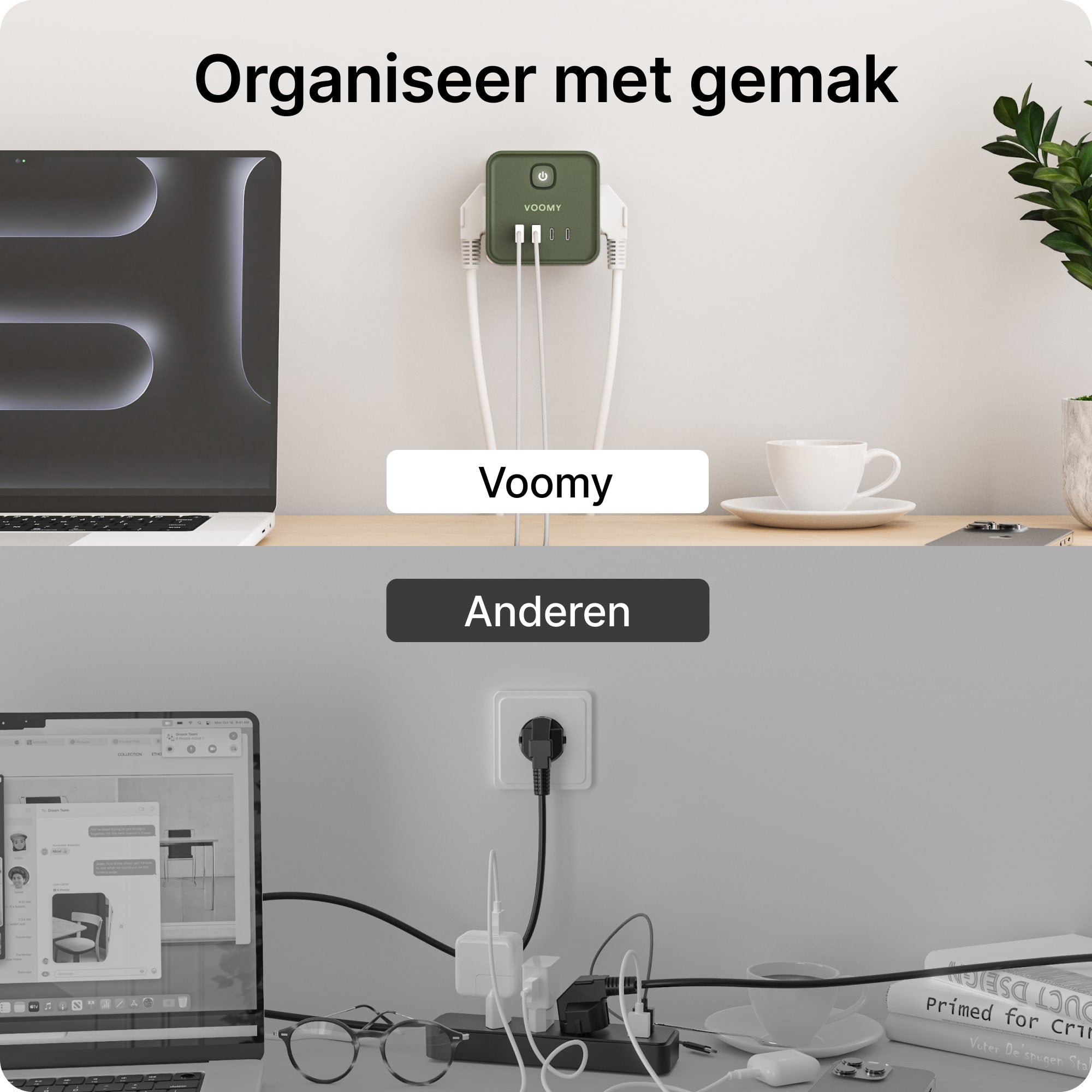 Voomy Split X7 - 8-in-1 Home Verdeelstekker - 4 stopcontacten, 2 USB-C (20W) & 2 USB-A - Groen