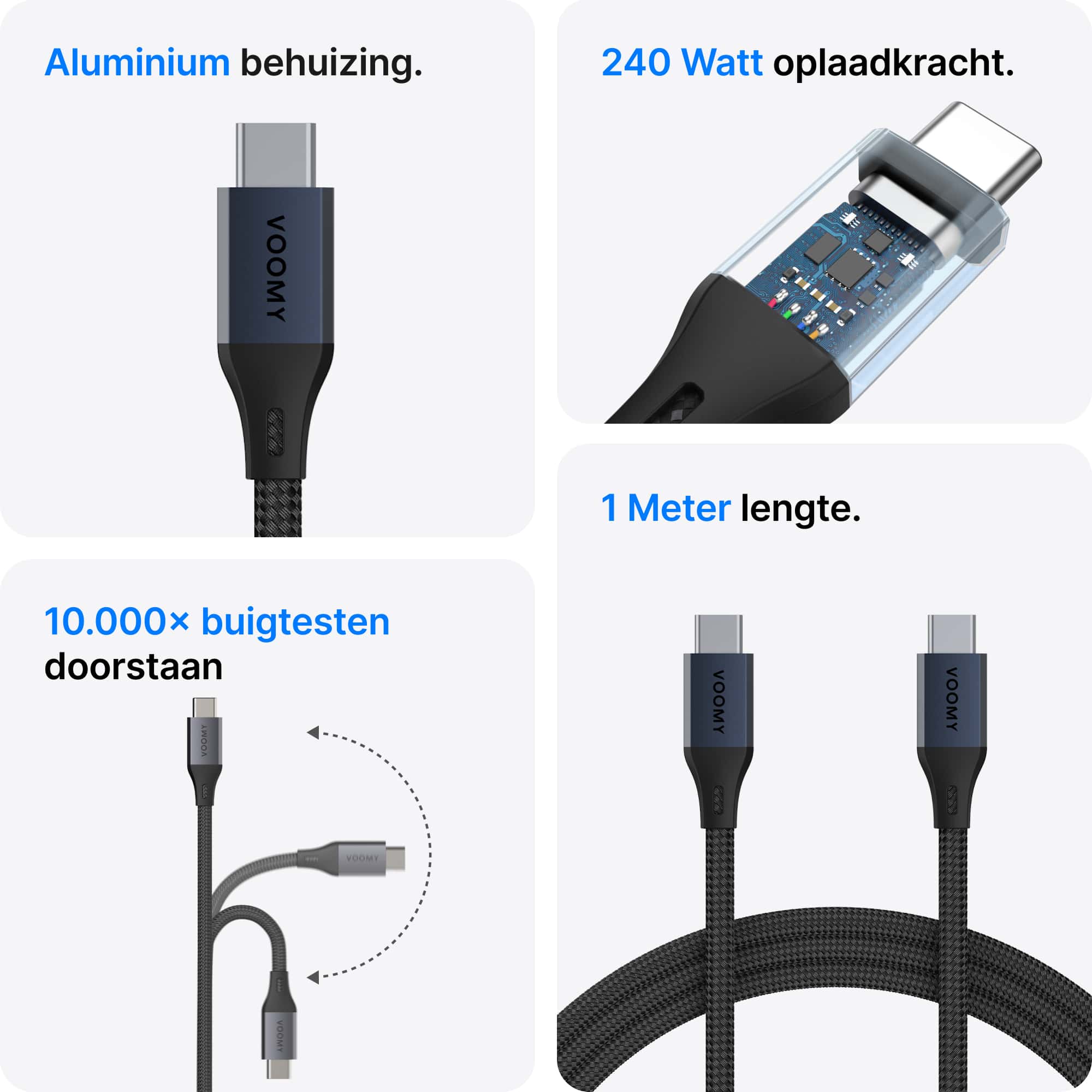 Voomy Connect C240 - 240W USB-C kabel 240W - 480 Mbps - 1 Meter - Space Grey