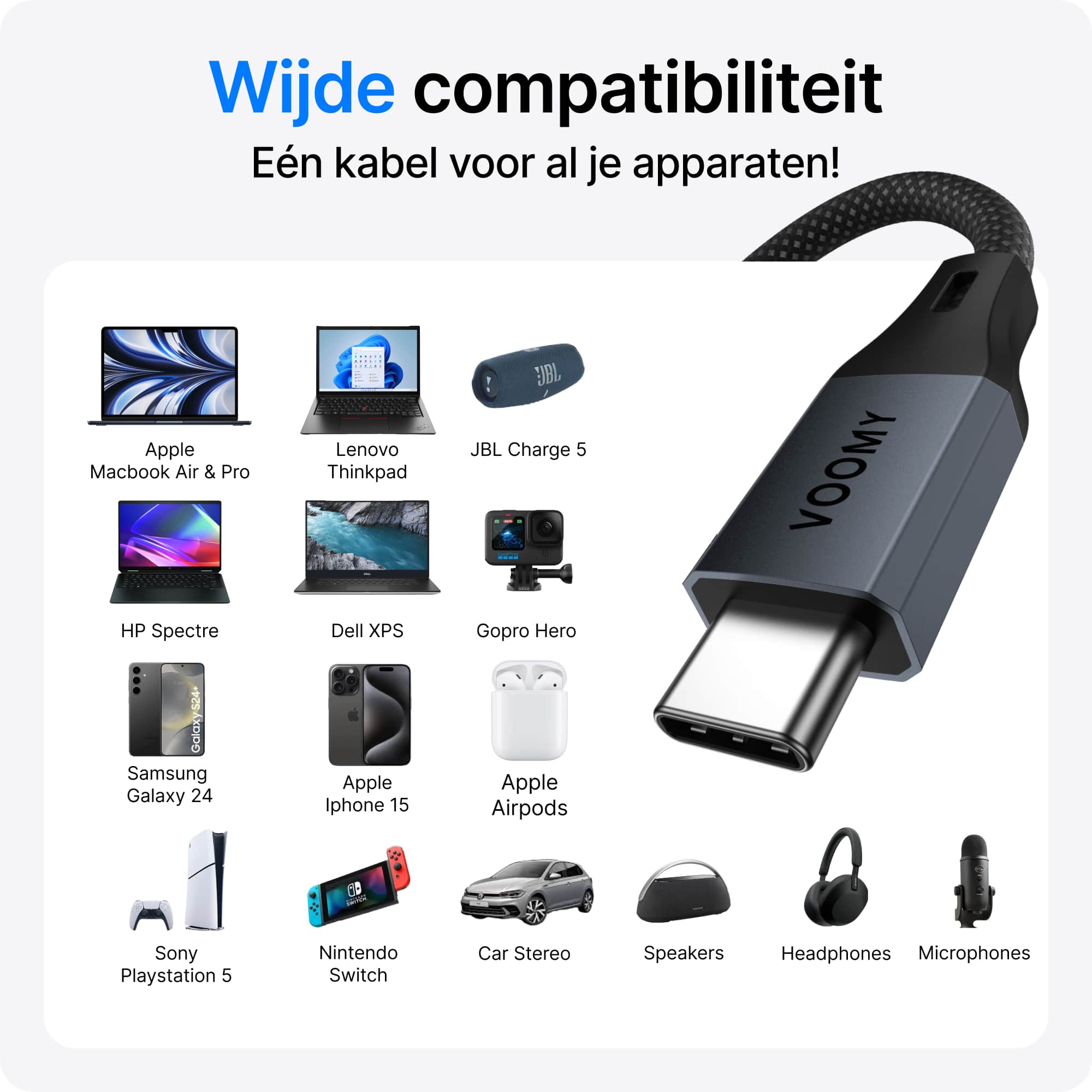 Voomy Connect C240 - 240W USB-C kabel 240W - 480 Mbps - 1 Meter - Space Grey