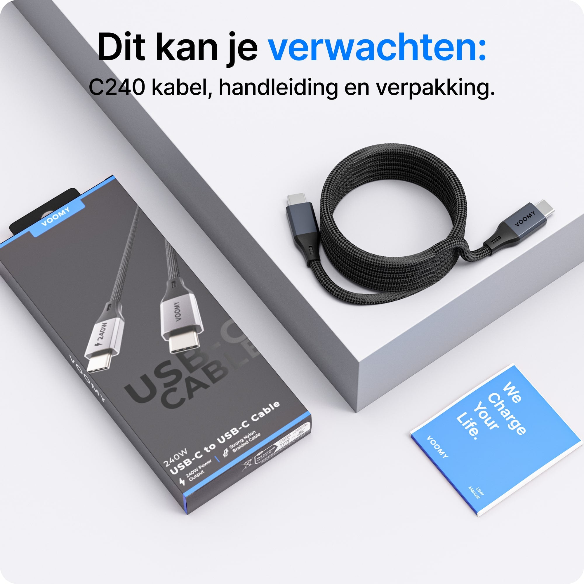 Voomy Connect C240 - 240W USB-C kabel 240W - 480 Mbps - 1 Meter - Space Grey