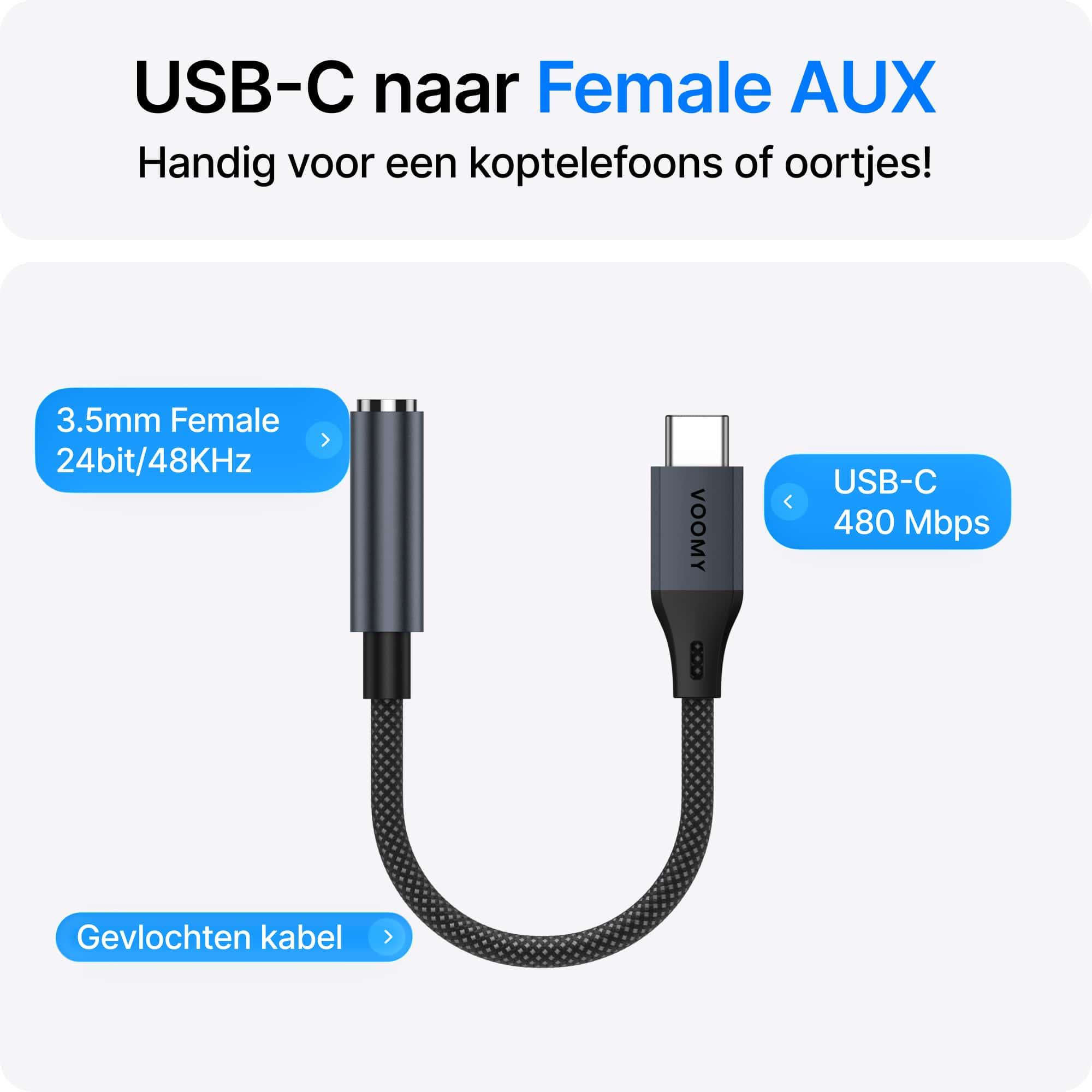 Voomy Connect C102 – USB-C naar (Female) Aux Adapter – Space Grey