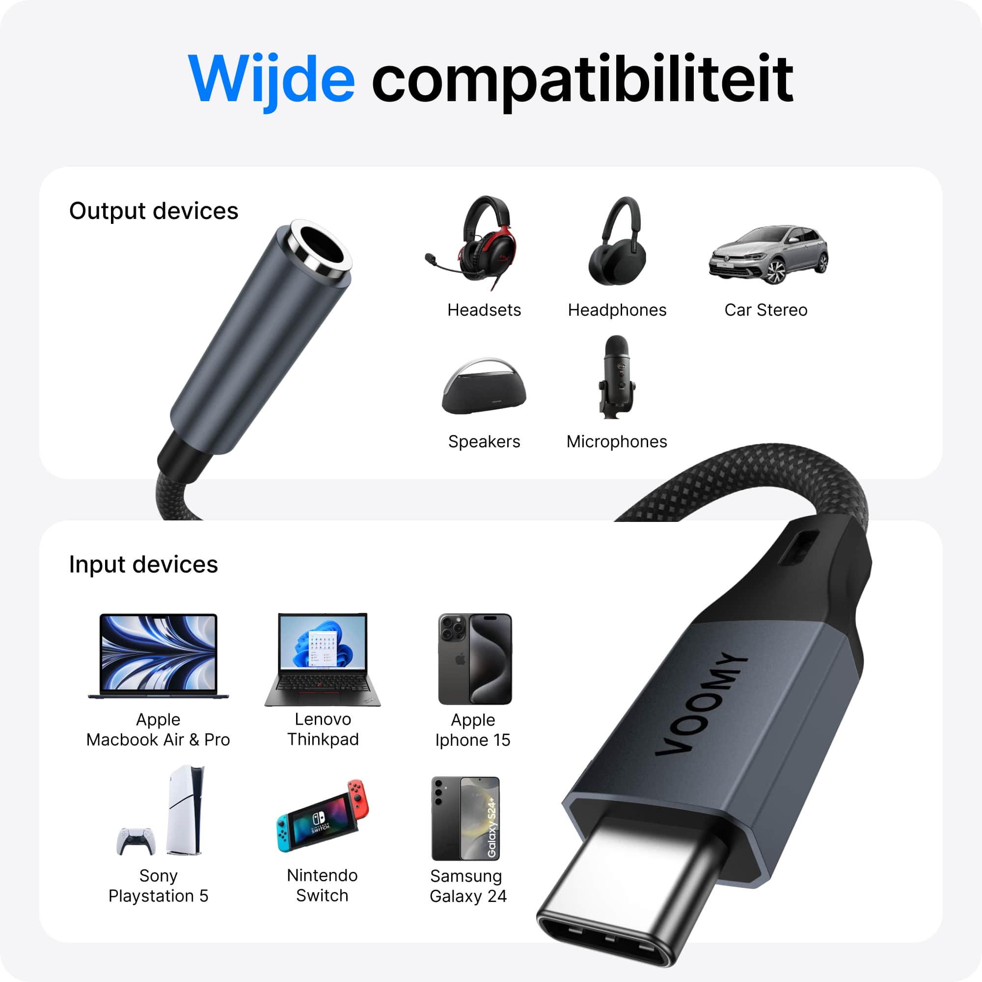 Voomy Connect C102 – USB-C naar (Female) Aux Adapter – Space Grey