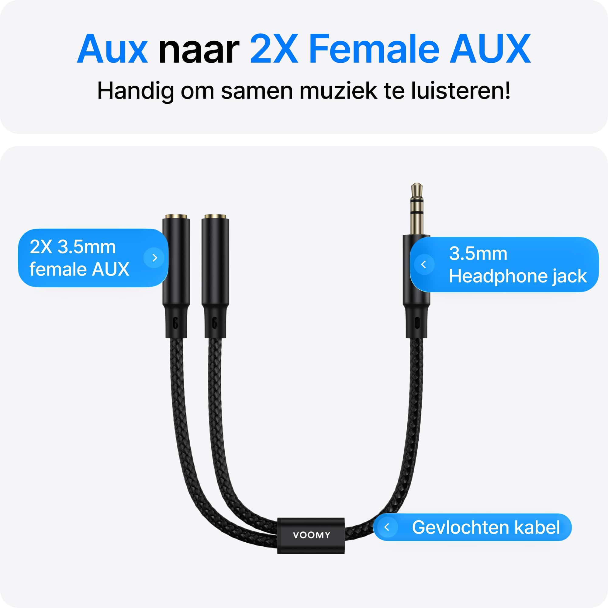 Voomy Connect C103 - Aux splitter - 3.5mm Jack - Zwart