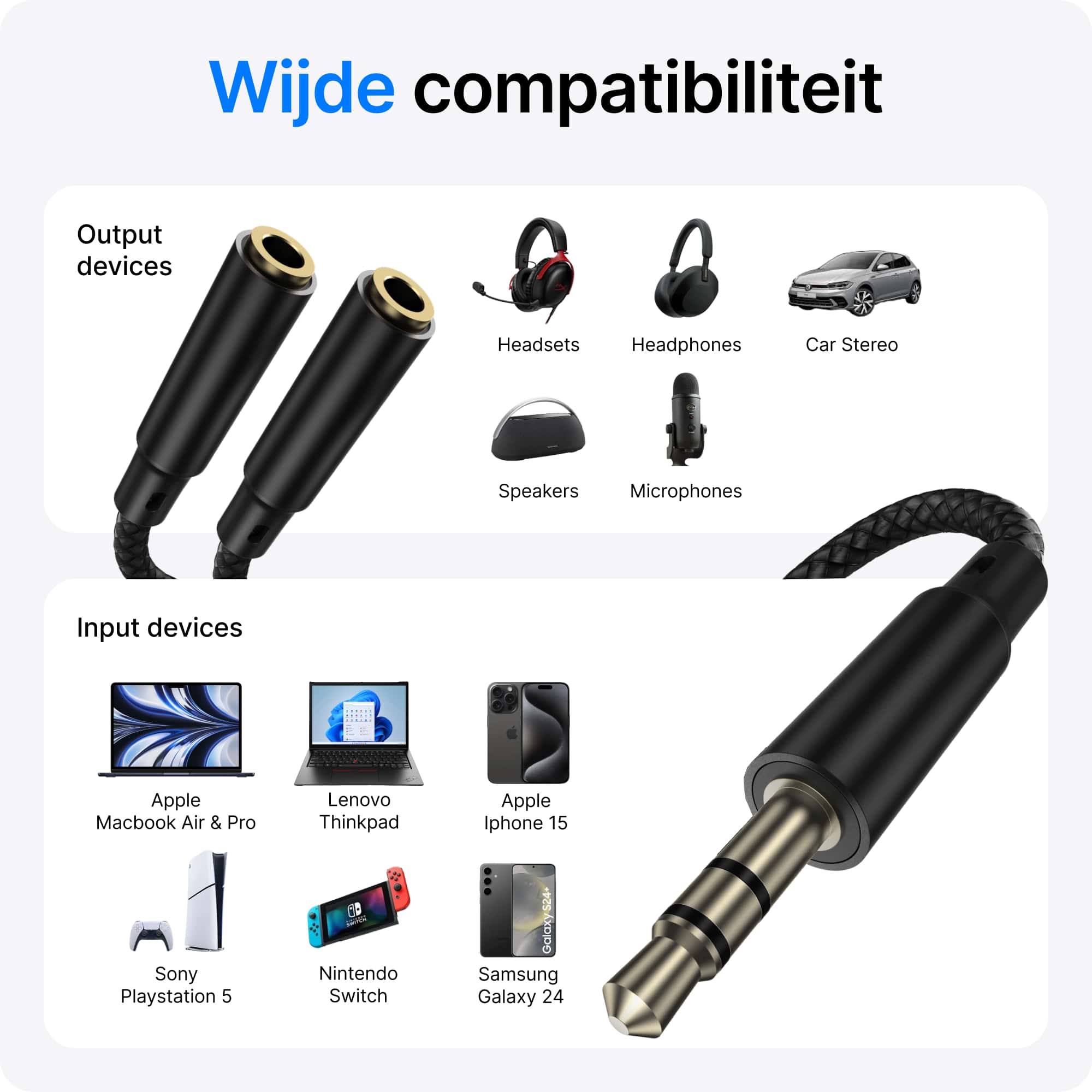 Voomy Connect C103 - Aux splitter - 3.5mm Jack - Zwart