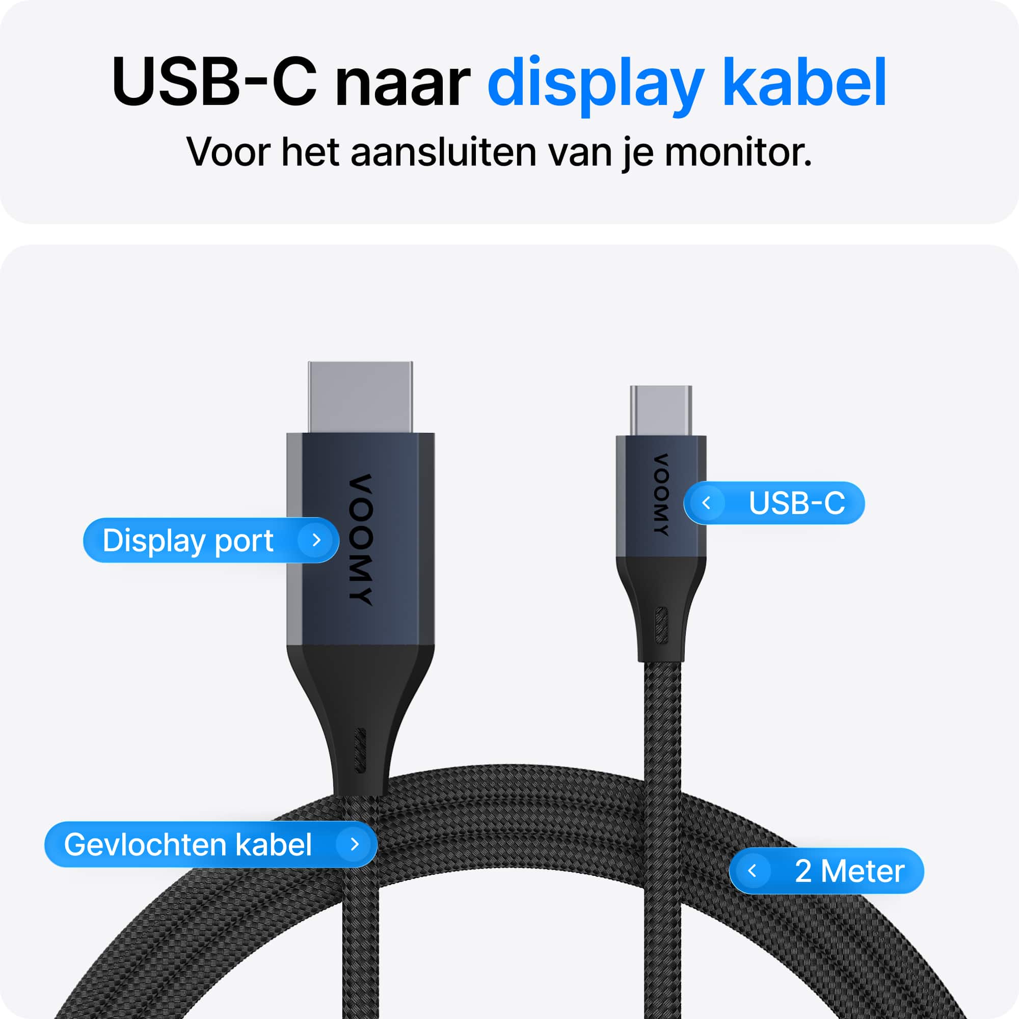Voomy Connect C402 – USB-C naar DisplayPort Kabel – 2M – Space Grey