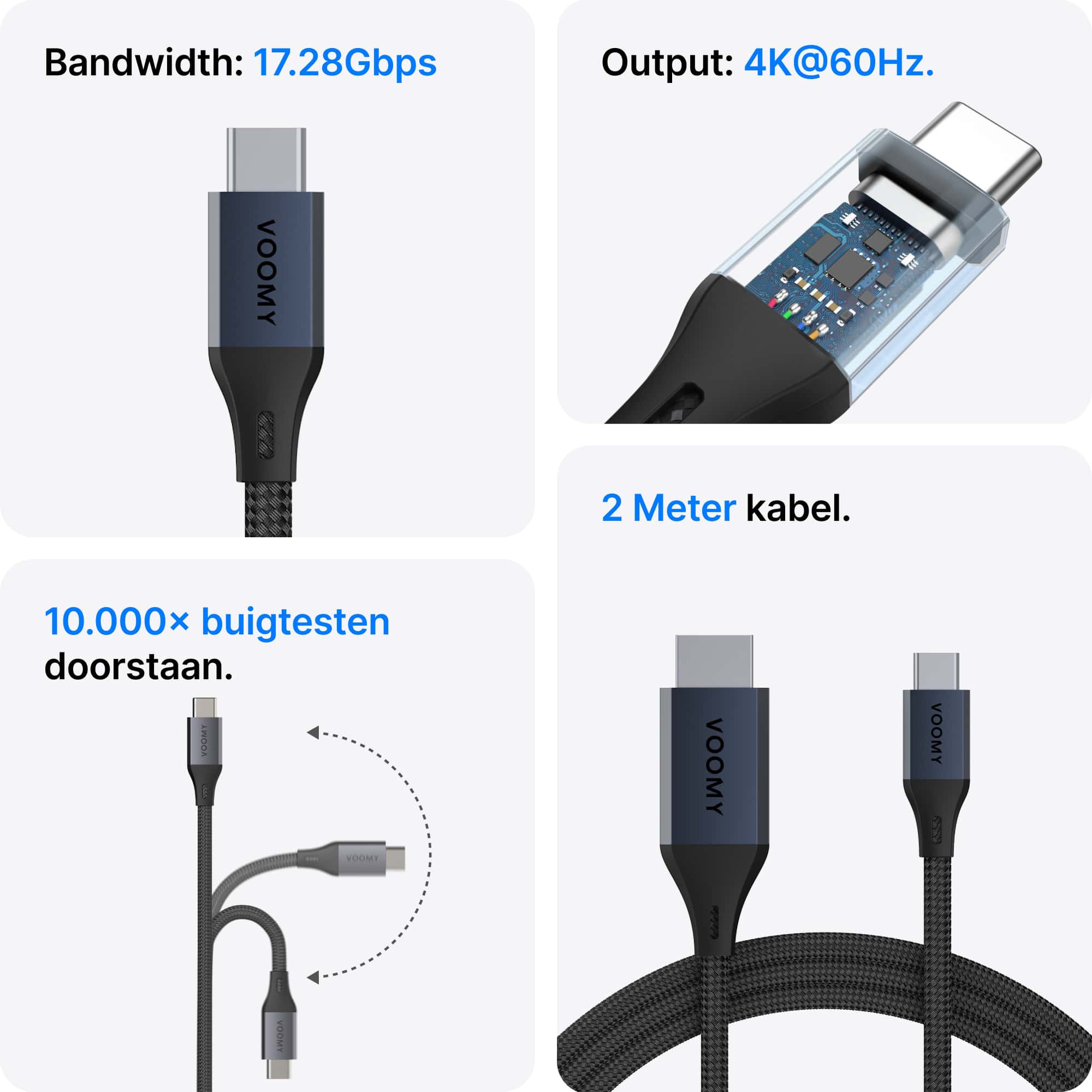 Voomy Connect C402 – USB-C naar DisplayPort Kabel – 2M – Space Grey