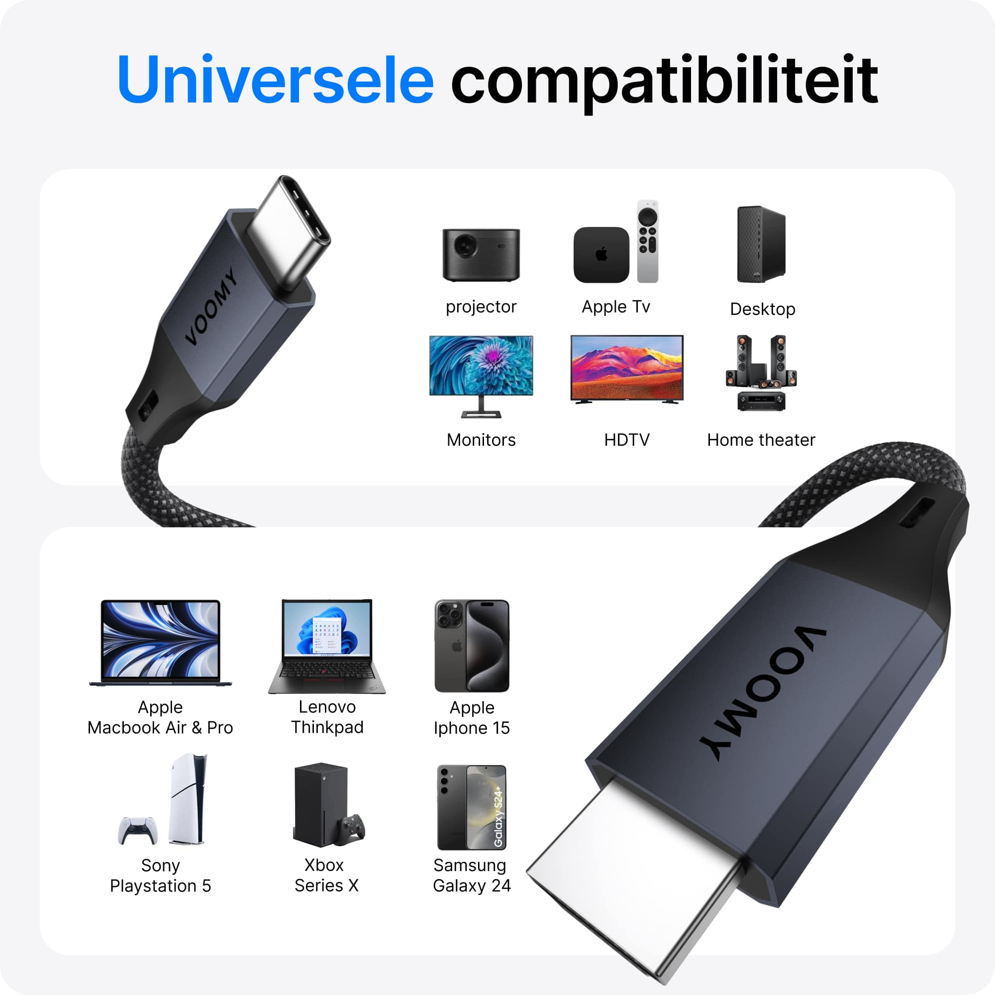 Voomy Connect C402 – USB-C naar DisplayPort Kabel – 2M – Space Grey