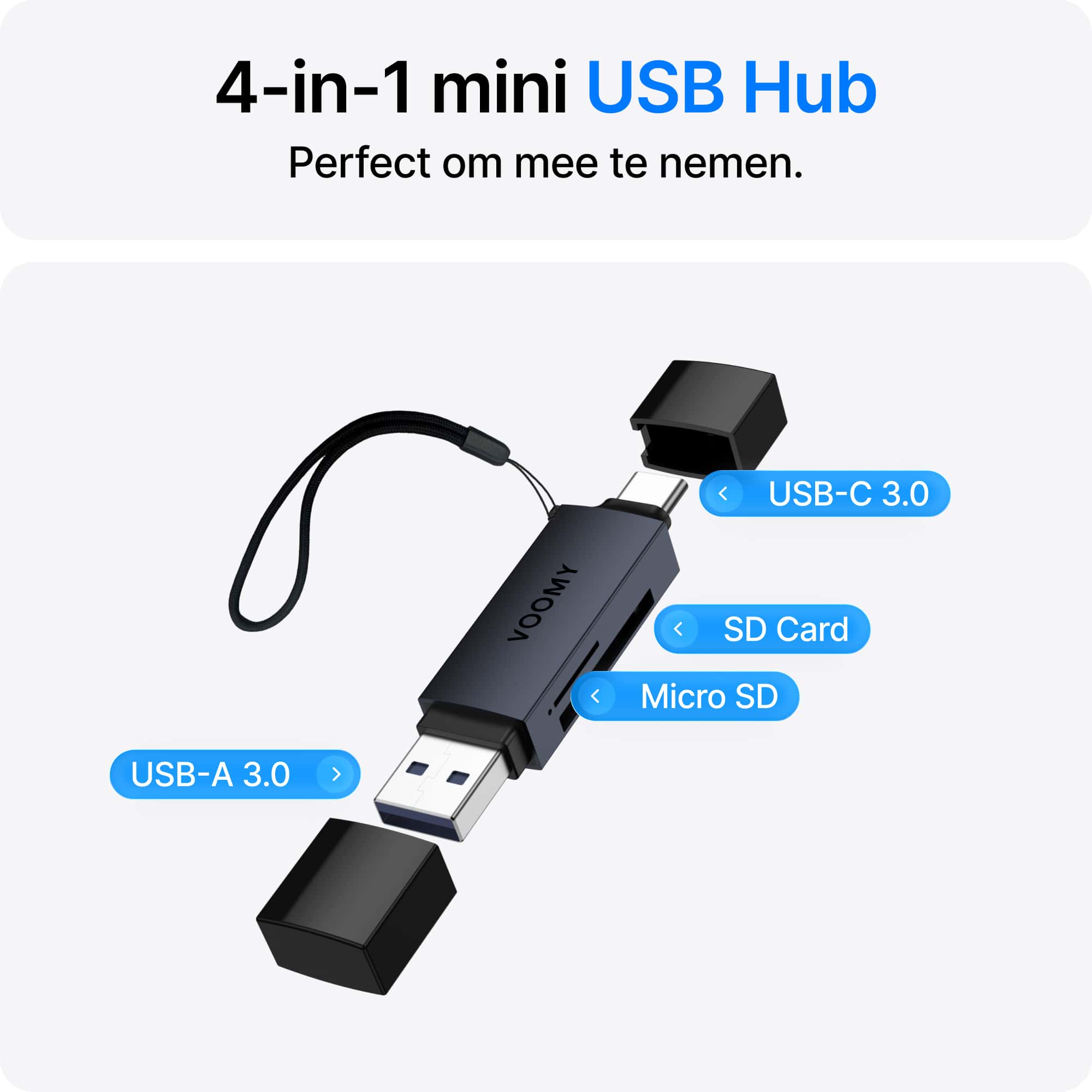 Voomy Connect H11 – USB 3.0 Kaartlezer – SD & MicroSD – 5Gbps – Aluminium – Space Blue