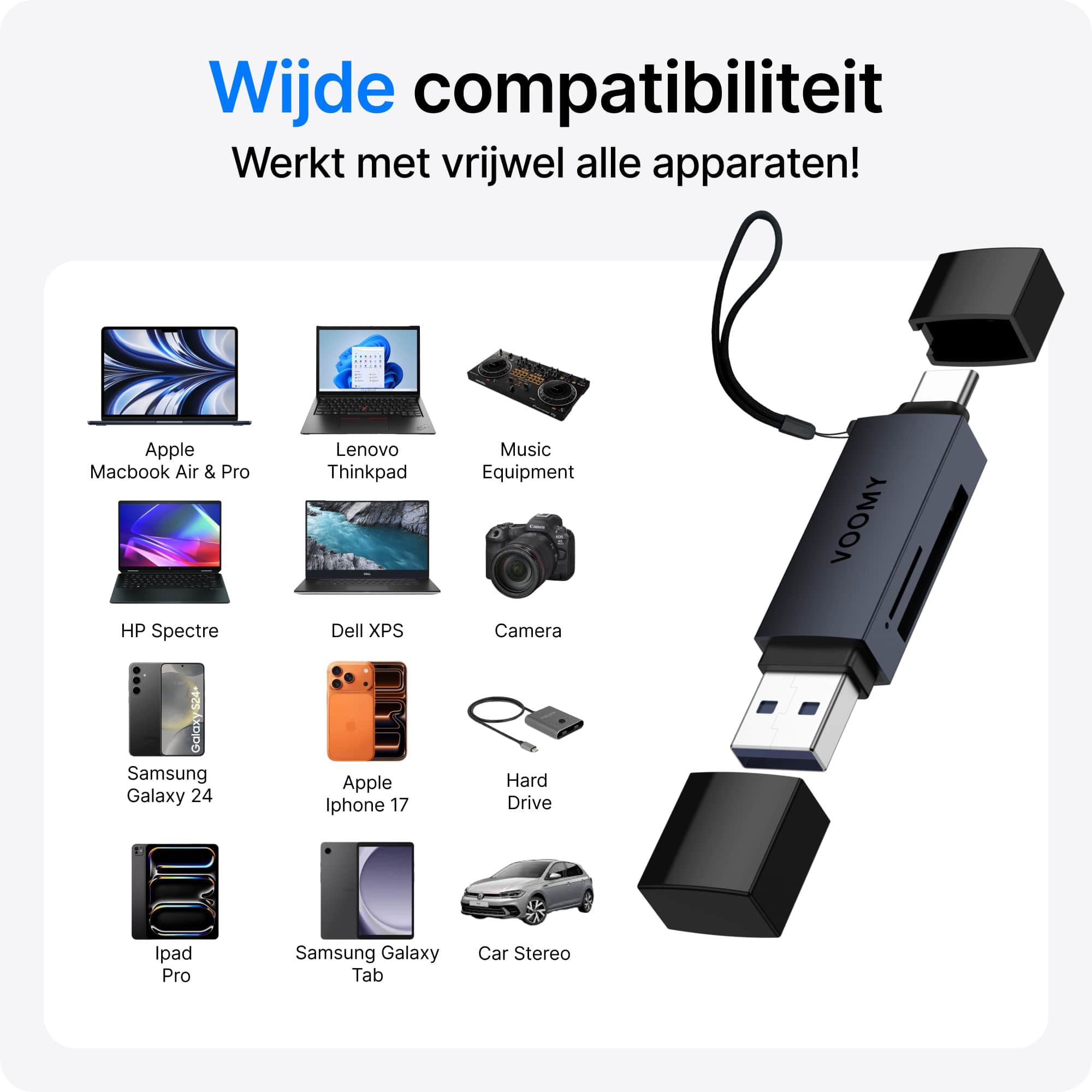 Voomy Connect H11 – USB 3.0 Kaartlezer – SD & MicroSD – 5Gbps – Aluminium – Space Blue