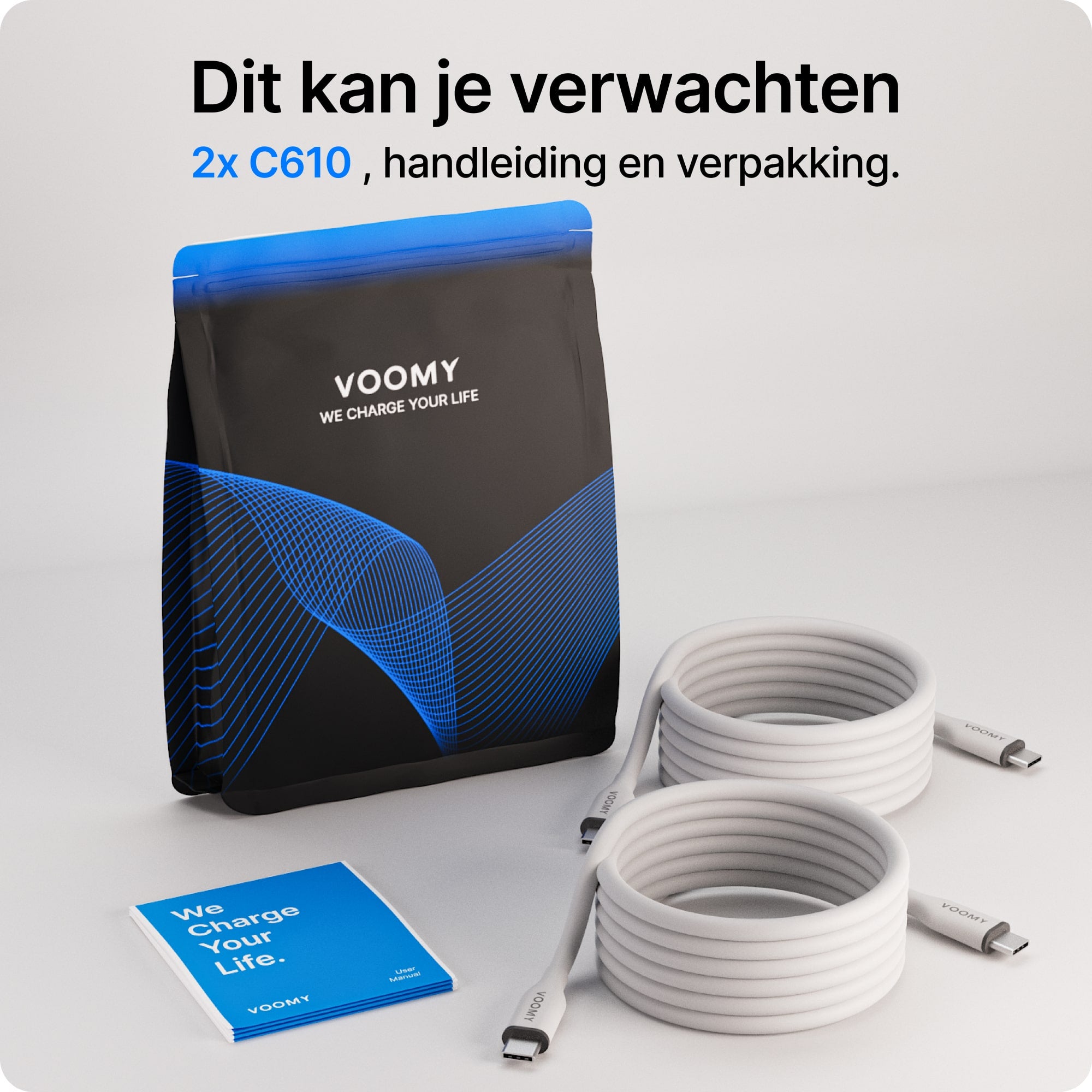 Voomy Connect C610 – 60W USB-C Kabel 1M – Wit – 2 Stuks