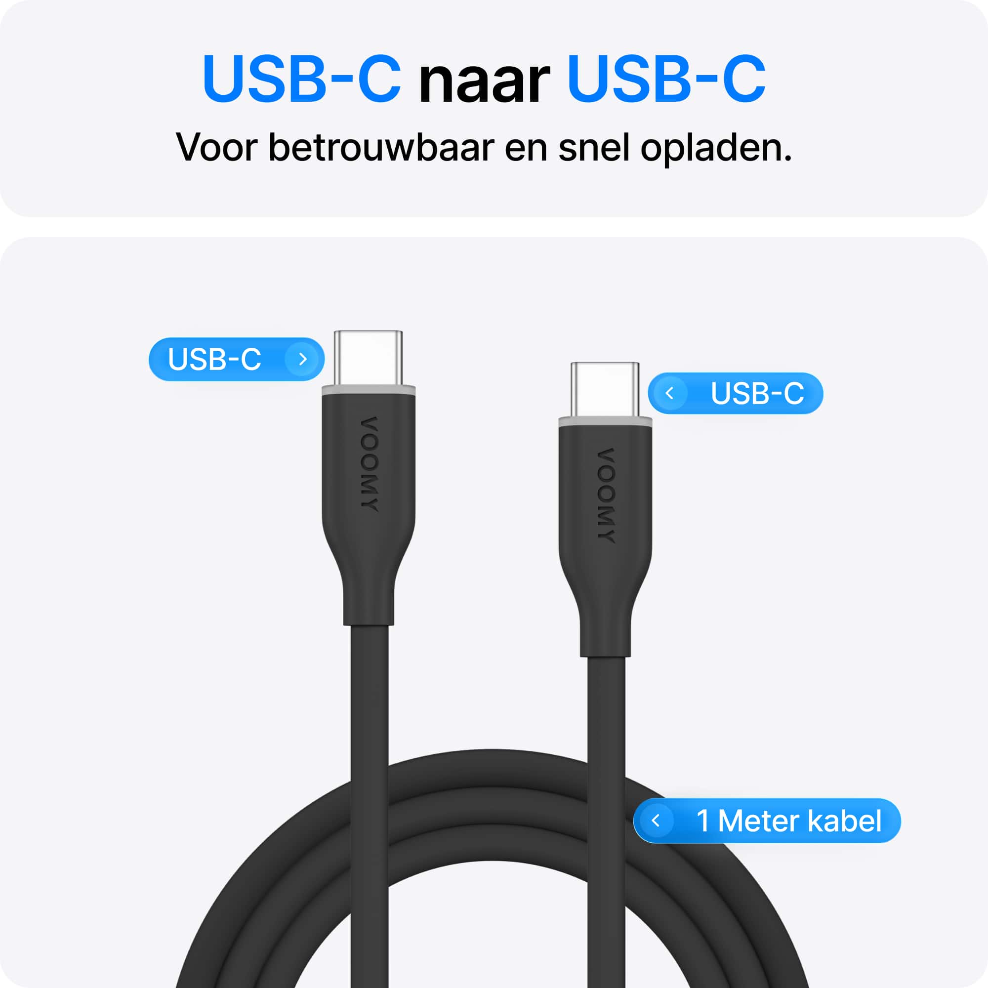 Voomy Connect C610 – 60W USB-C Kabel  – 1M – Zwart