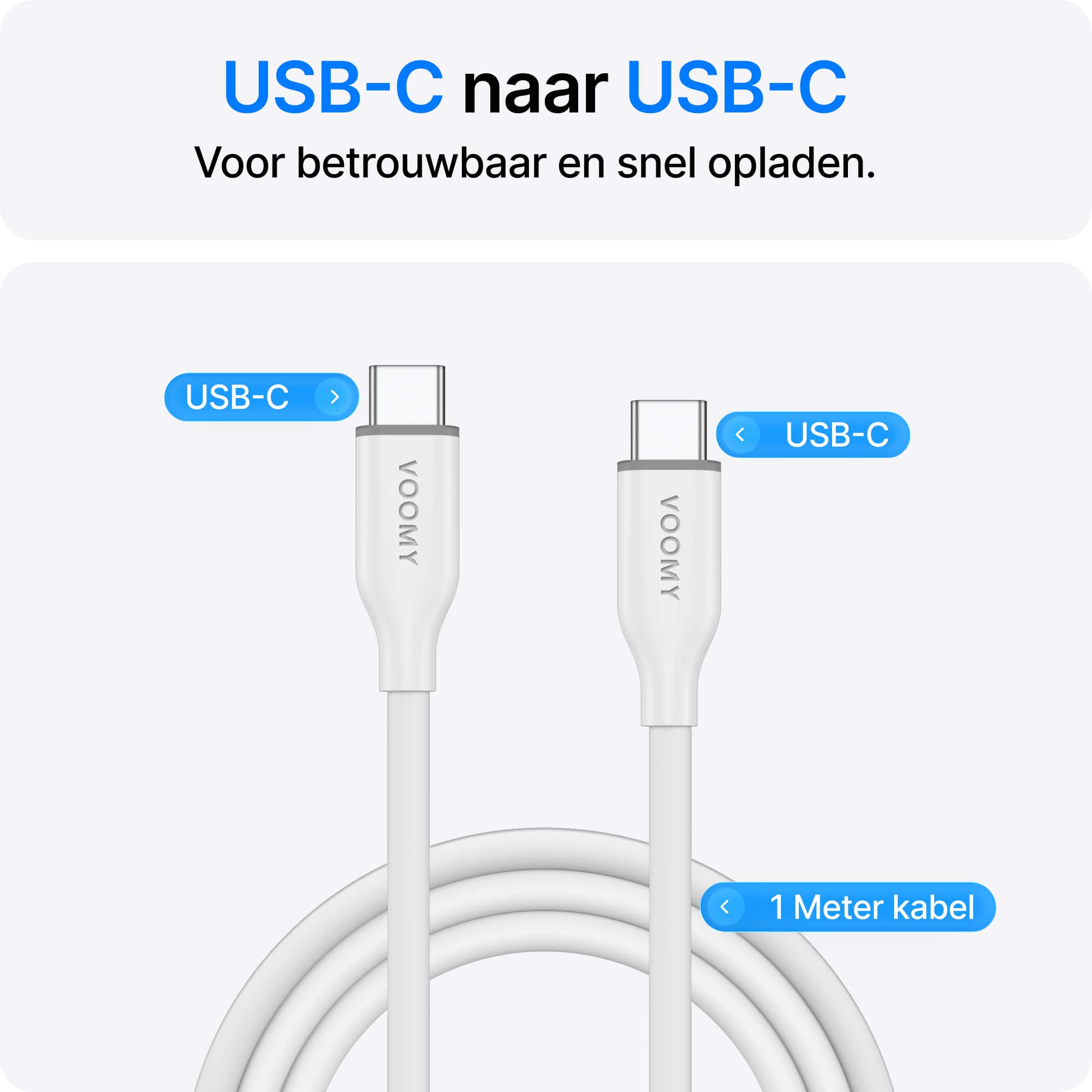 Voomy Connect C610 – 60W USB-C Kabel  – 1M – Wit