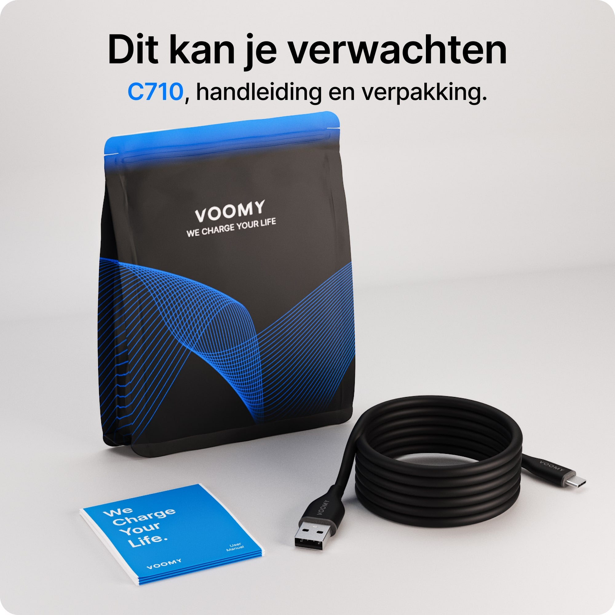 Voomy Connect C710 – 12W USB-C naar USB-A Kabel  – 1M – Zwart