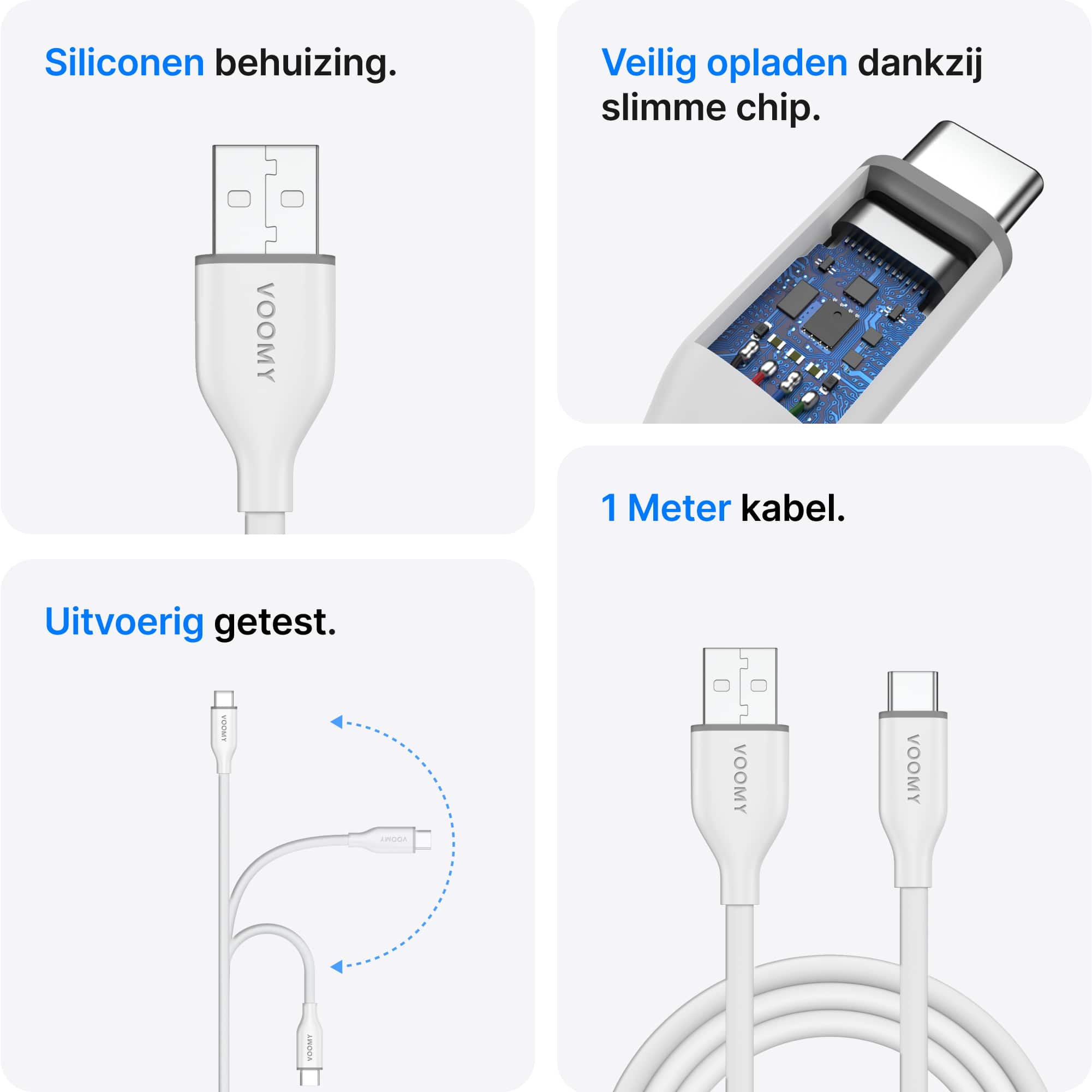 Voomy Connect C710 – 12W USB-C naar USB-A Kabel  – 1M – Wit