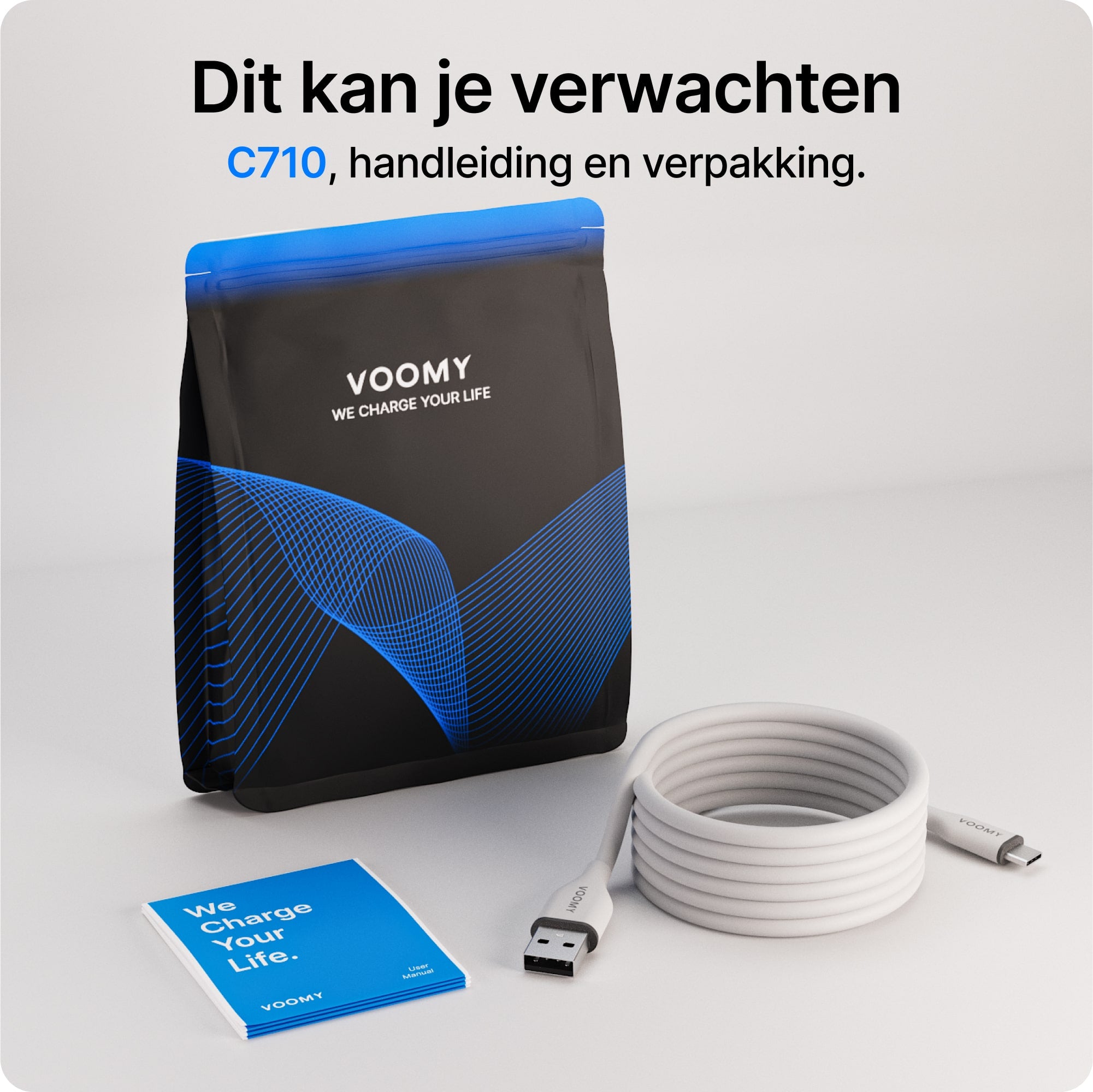 Voomy Connect C710 – 12W USB-C naar USB-A Kabel  – 1M – Wit