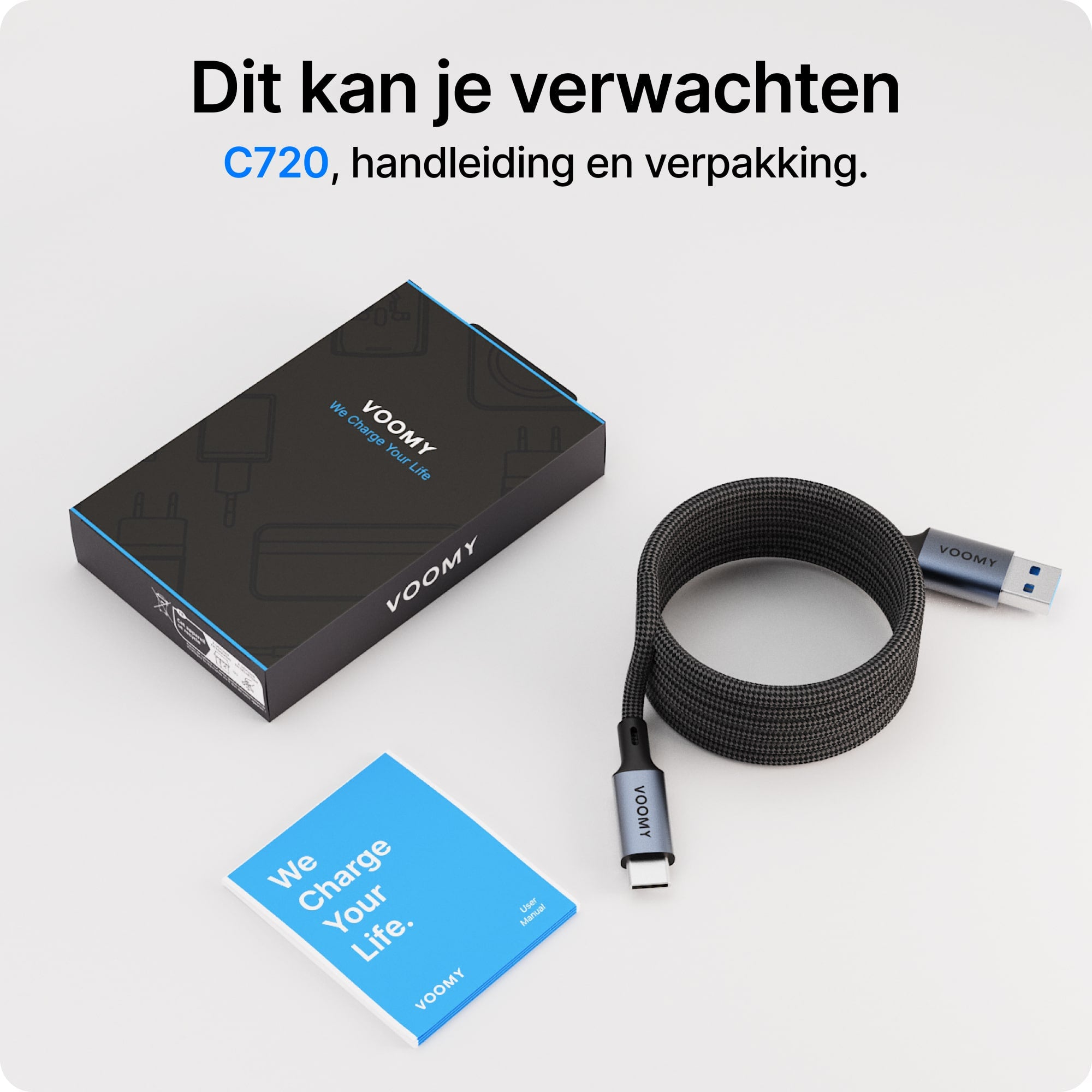 Voomy Connect C720 – USB-C (USB 3.0) naar USB-A Kabel - 2M – Space Grey