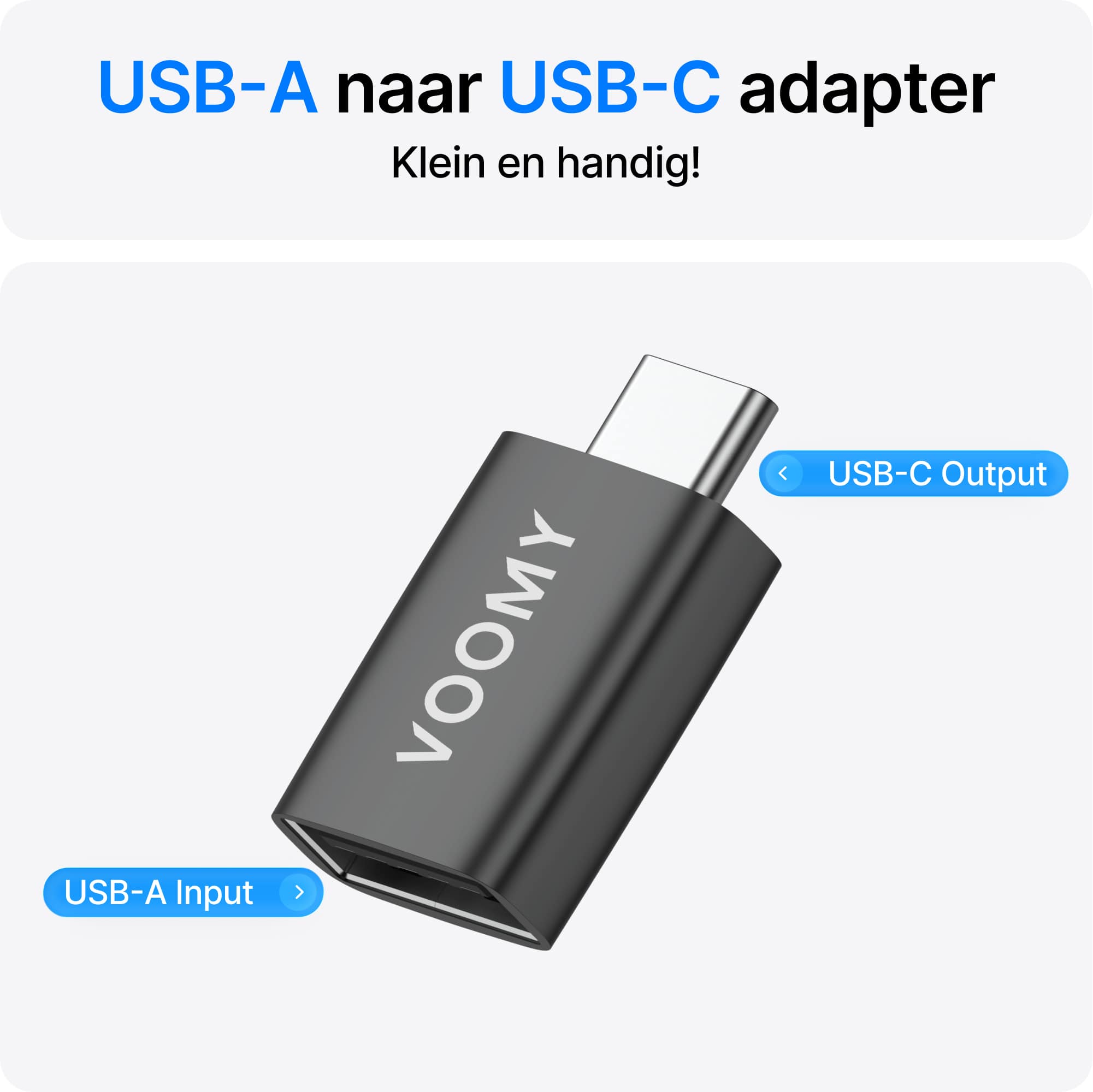 Voomy Connect H101 - USB-A naar USB-C Adapter – 3 stuks – Space Grey