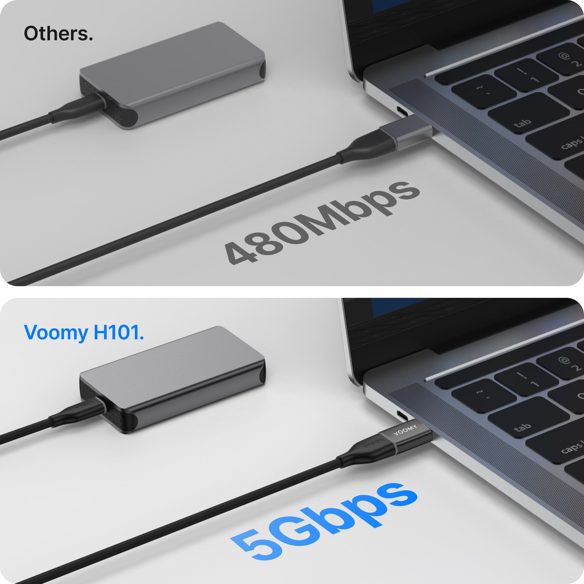 Voomy Connect H101 - USB-A naar USB-C Adapter – 3 stuks – Space Grey