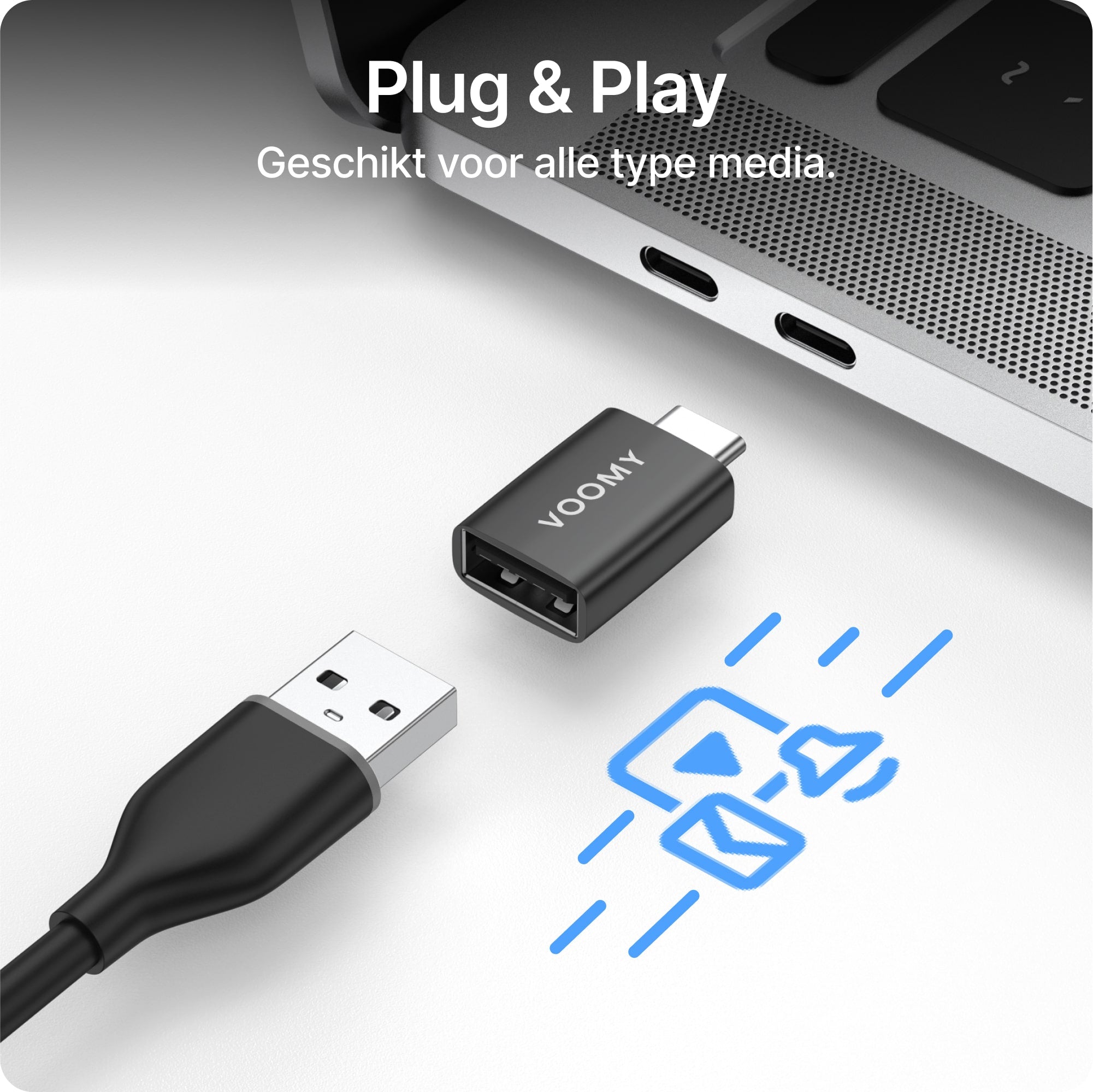 Voomy Connect H101 - USB-A naar USB-C Adapter – 3 stuks – Space Grey