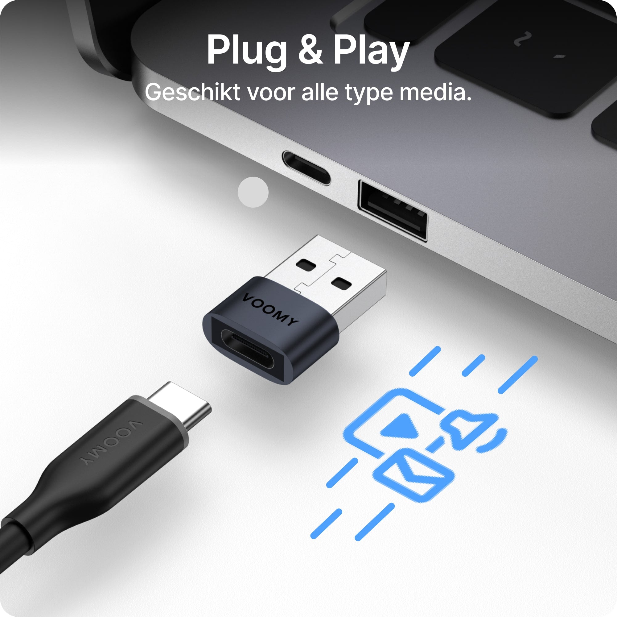 Voomy Connect H102 - USB-C naar USB-A Adapter – 4 stuks – Space Grey