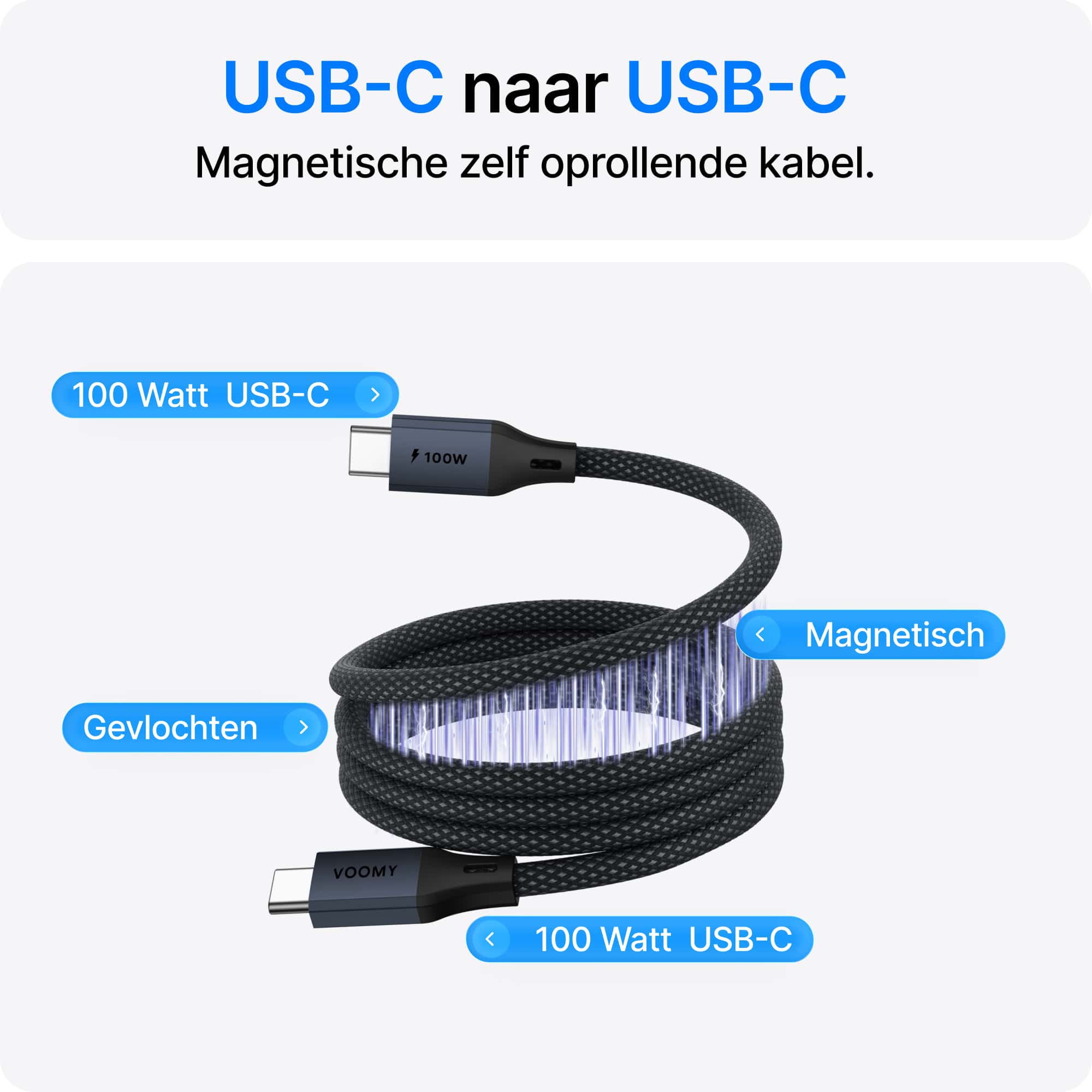 Voomy Connect C310 – 100W USB-C Kabel – Magnetisch – 1M – Space Grey