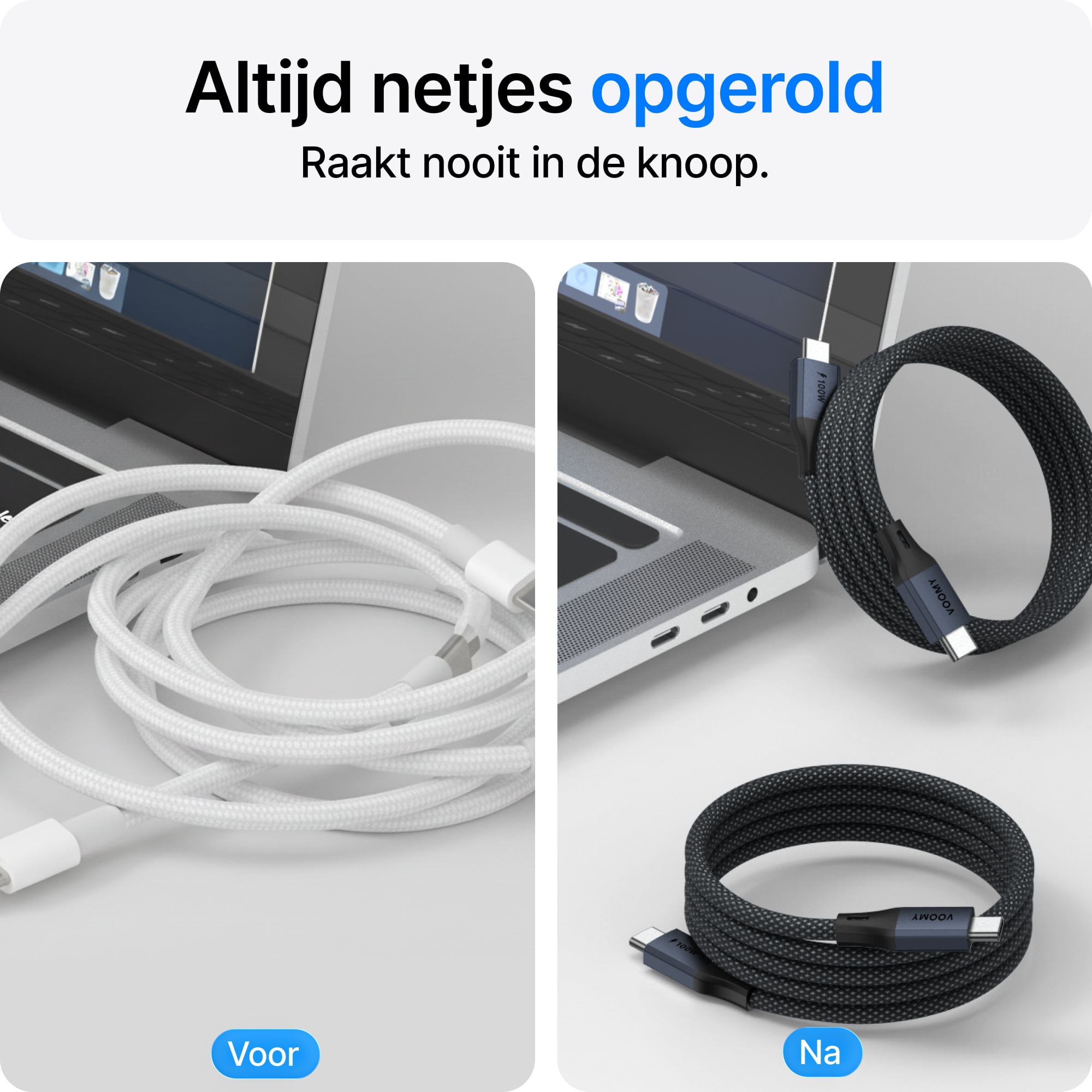 Voomy Connect C310 – 100W USB-C Kabel – Magnetisch – 1M – Space Grey