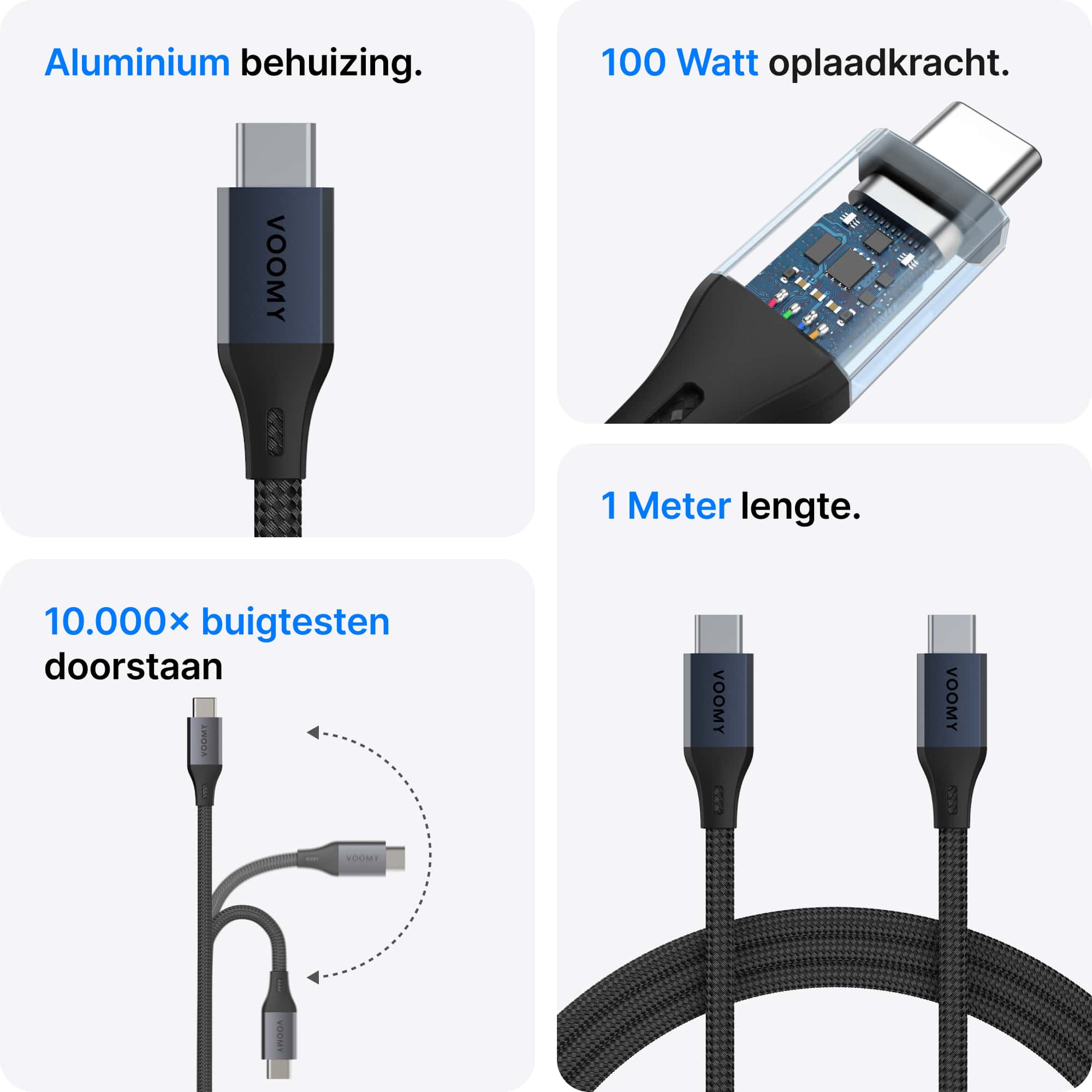 Voomy Connect C310 – 100W USB-C Kabel – Magnetisch – 1M – Space Grey
