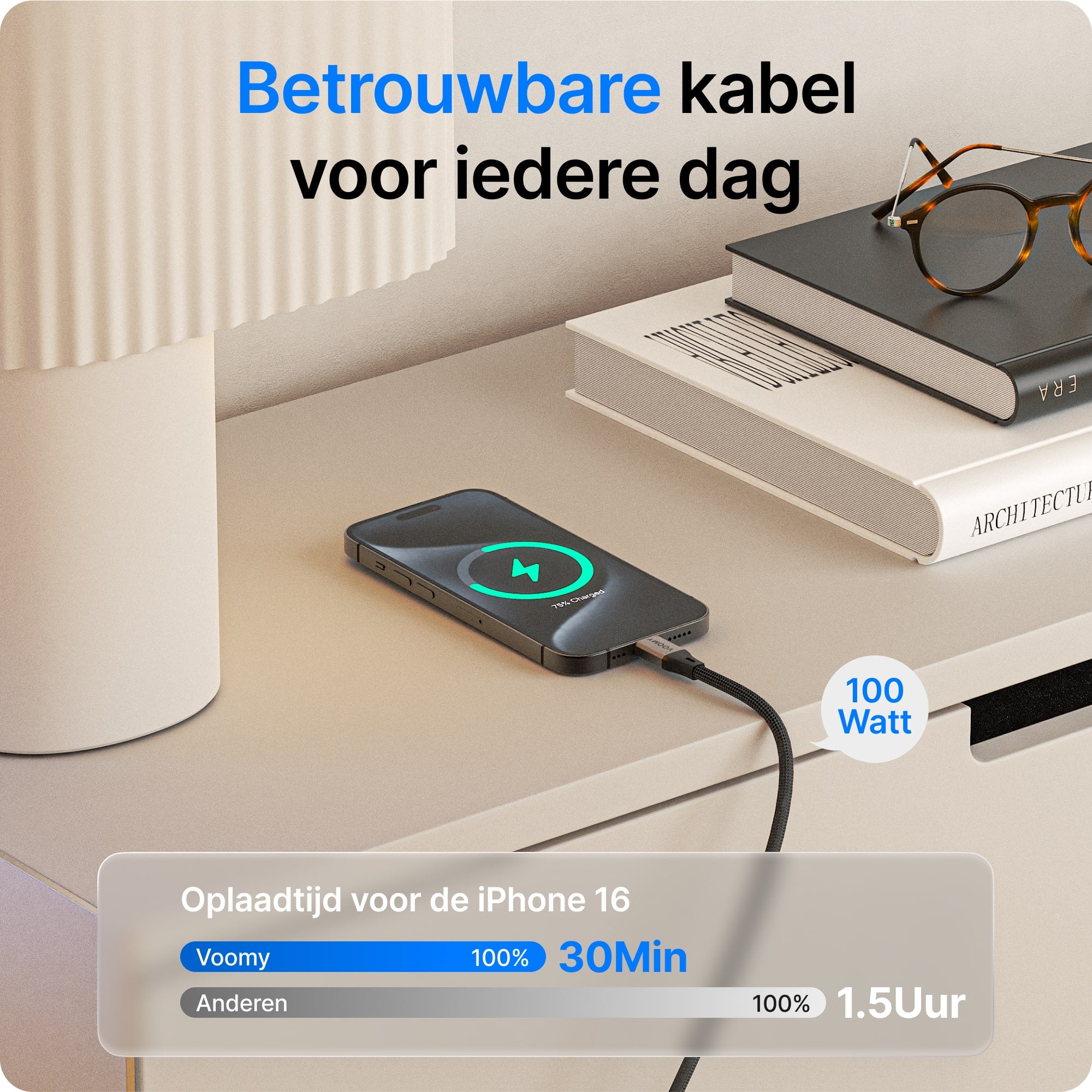 Voomy Connect C310 – 100W USB-C Kabel – Magnetisch – 1M – Space Grey