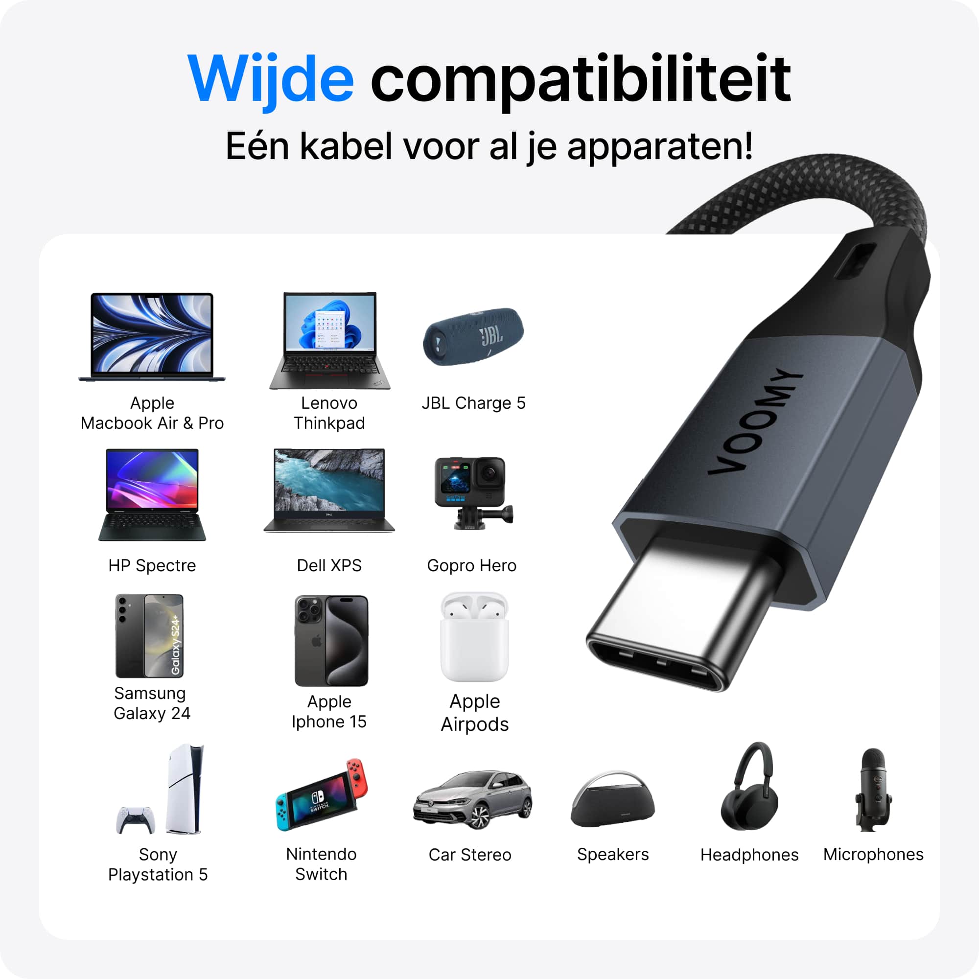 Voomy Connect C310 – 100W USB-C Kabel – Magnetisch – 1M – Space Grey