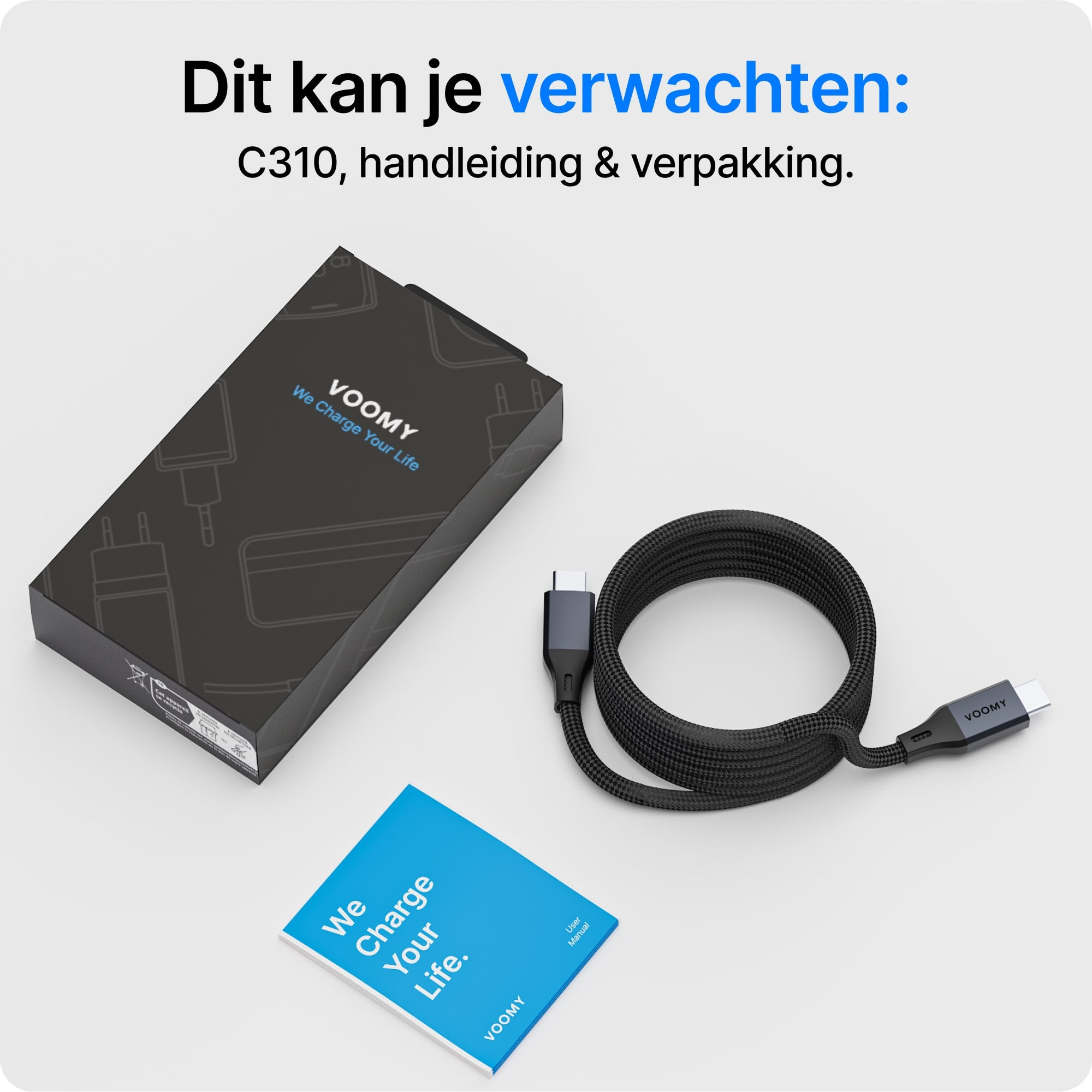Voomy Connect C310 – 100W USB-C Kabel – Magnetisch – 1M – Space Grey