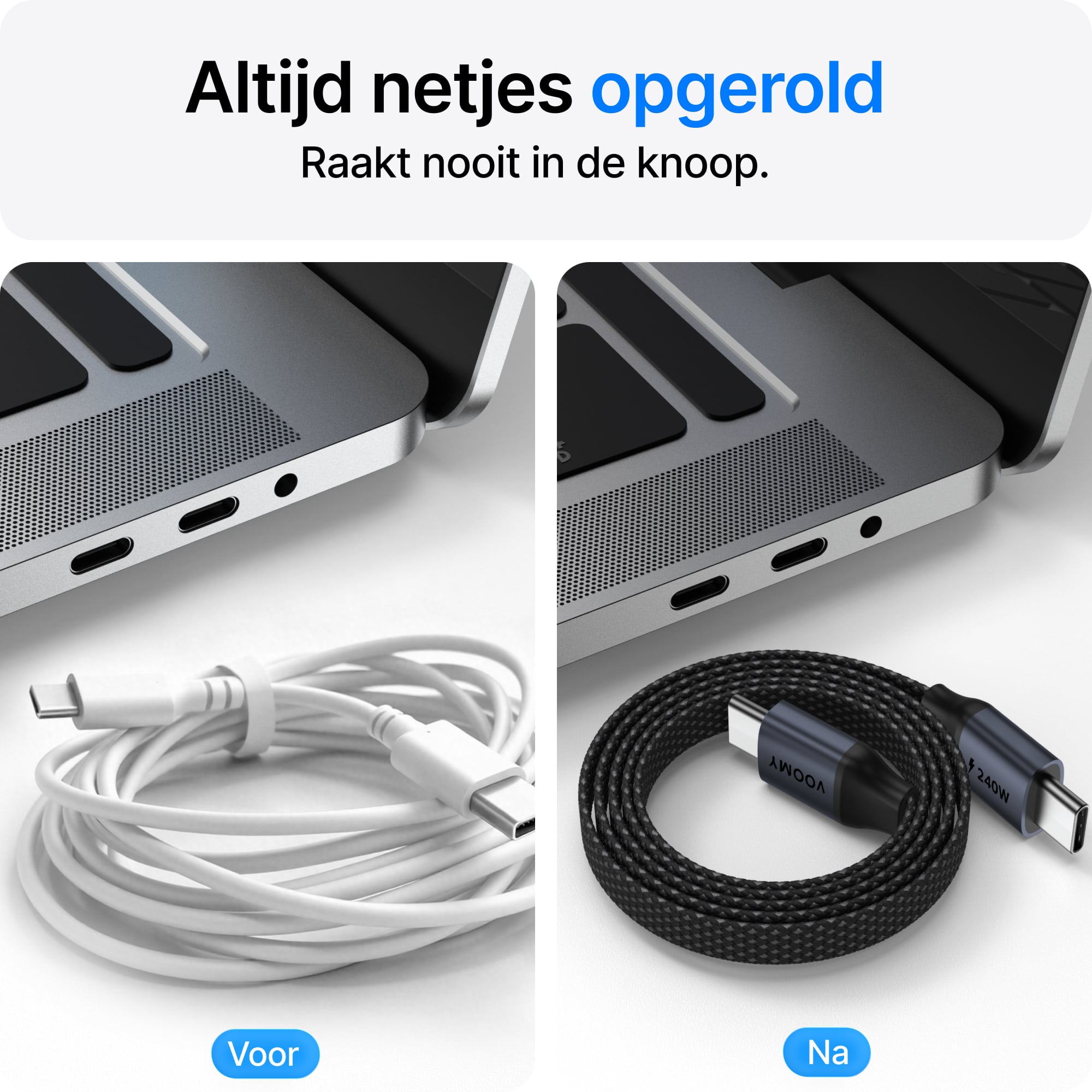 Voomy Connect C510 – 240W USB-C Kabel – Platte Kabel – 2M – Space Grey