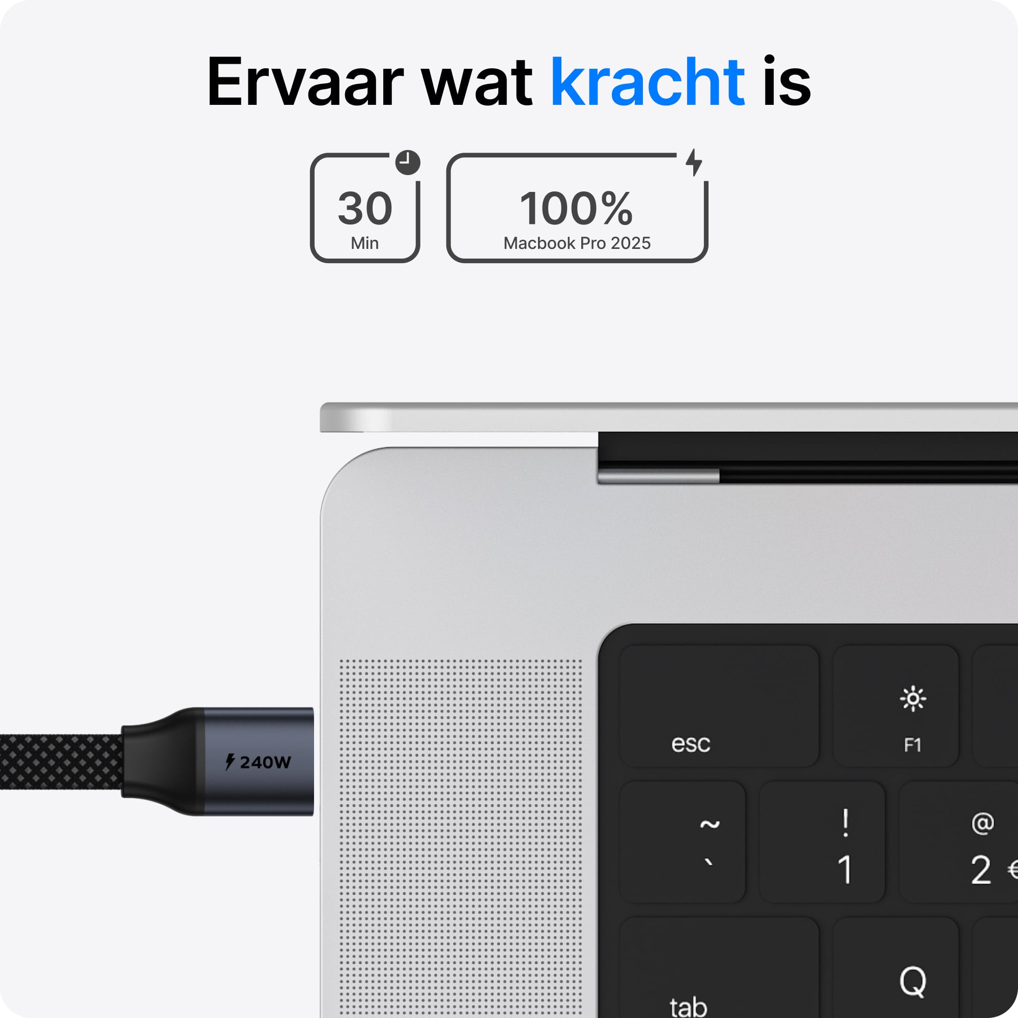 Voomy Connect C510 – 240W USB-C Kabel – Platte Kabel – 2M – Space Grey
