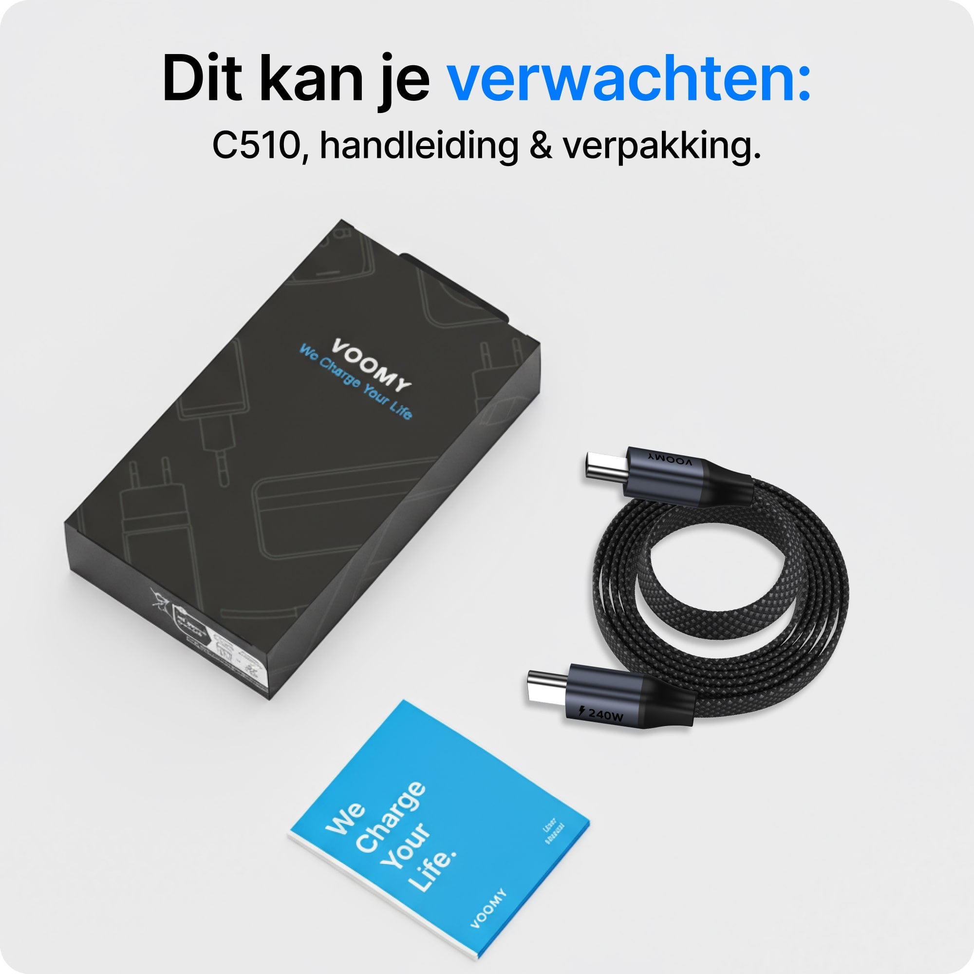 Voomy Connect C510 – 240W USB-C Kabel – Platte Kabel – 2M – Space Grey
