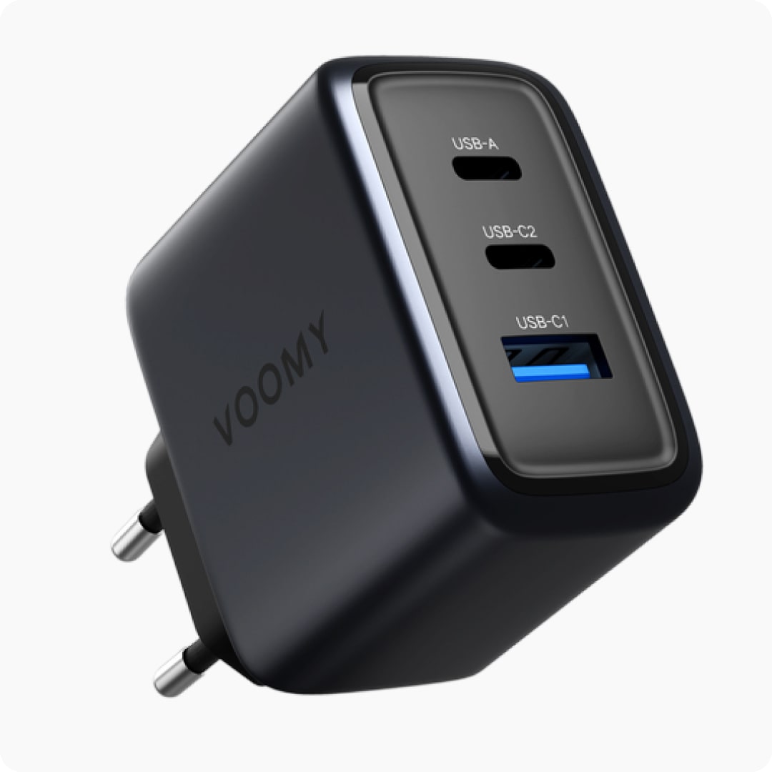 Voomy Charge M665 - 65W Snellader - 3-in-1 Oplader met 2 USB-C & 1 USB-A - Space Blue