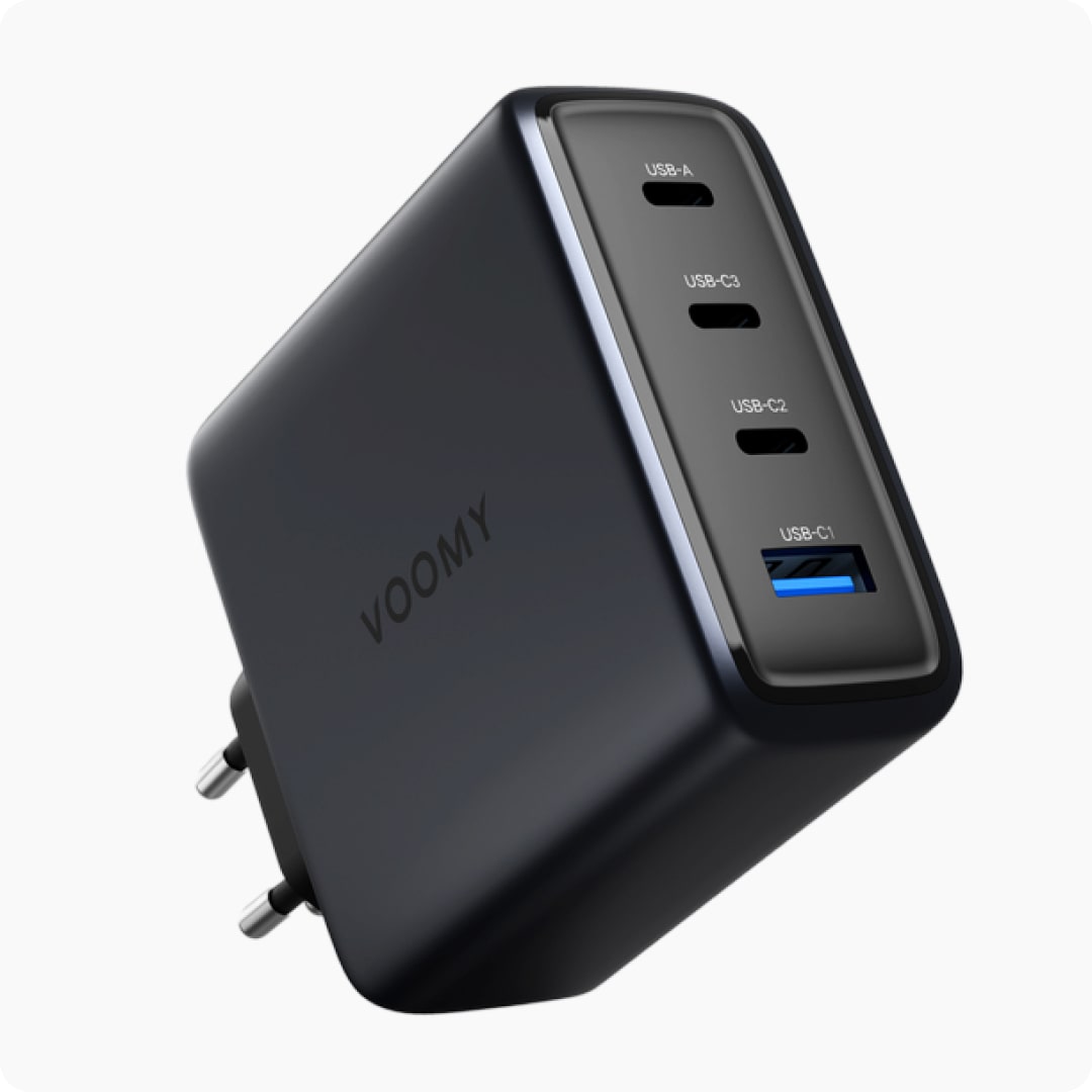 Voomy Charge M6140 - 140W GaN Snellader - 4-in-1 Laptop oplader met 3 USB-C & 1 USB-A - Space Blue