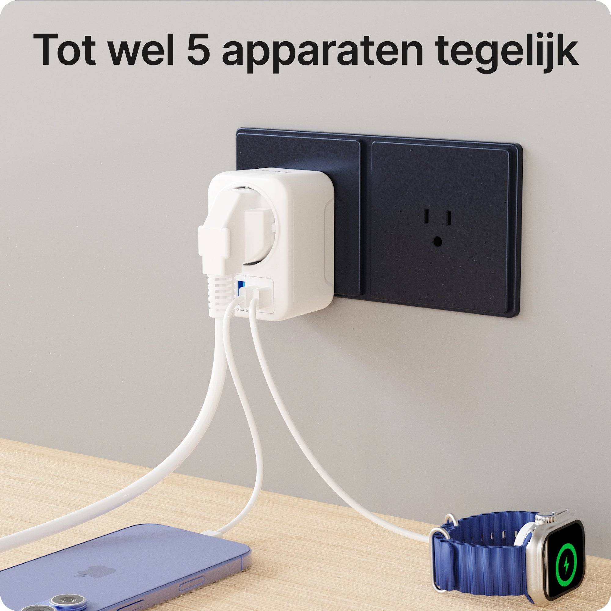 Voomy Travel Y713 - Reisstekker Type B – Geschikt voor Amerika/USA, Canada, Japan, Mexico – 2x USB-C & 2x USB-A – 3750W – Wit