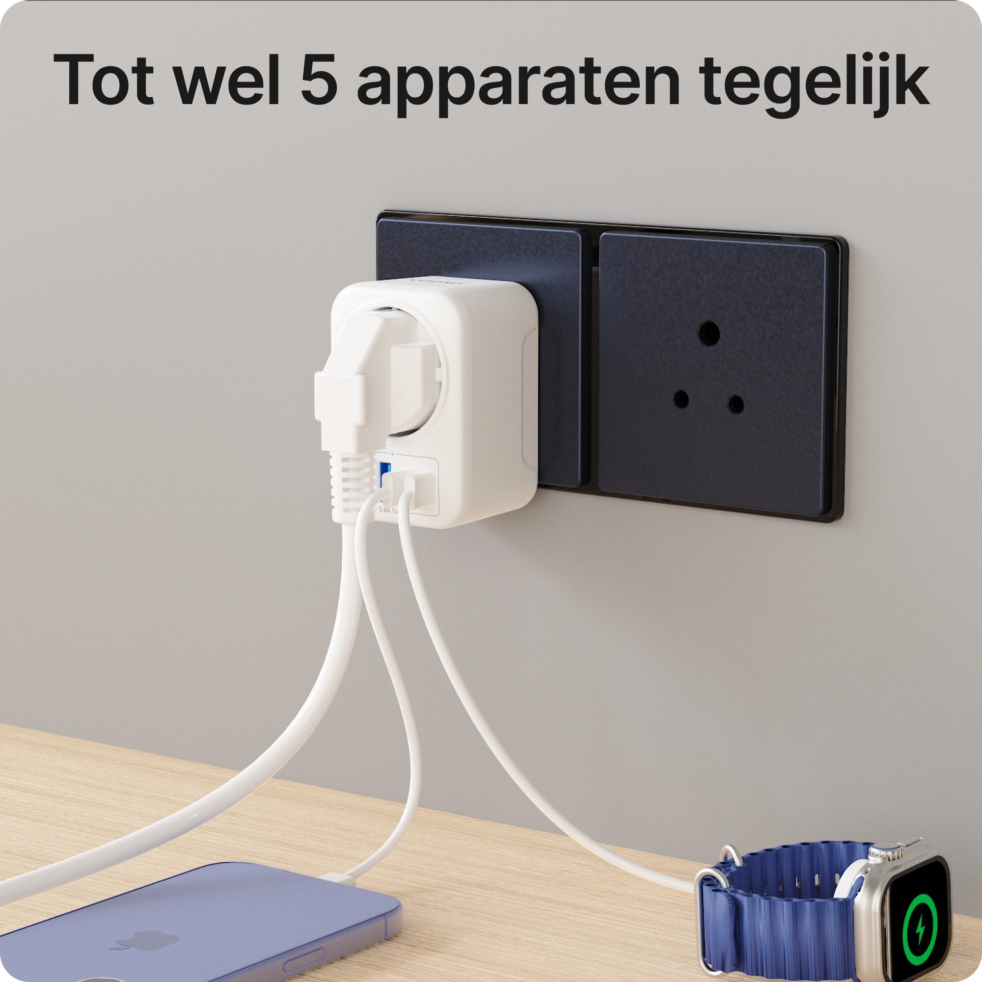 Voomy Travel Y712 - Reisstekker Type M - Geschikt voor Zuid-Afrika, Maleisië, Sri Lanka, Singapore - 2x USB-C & 2x USB-A - 3750W - Wit