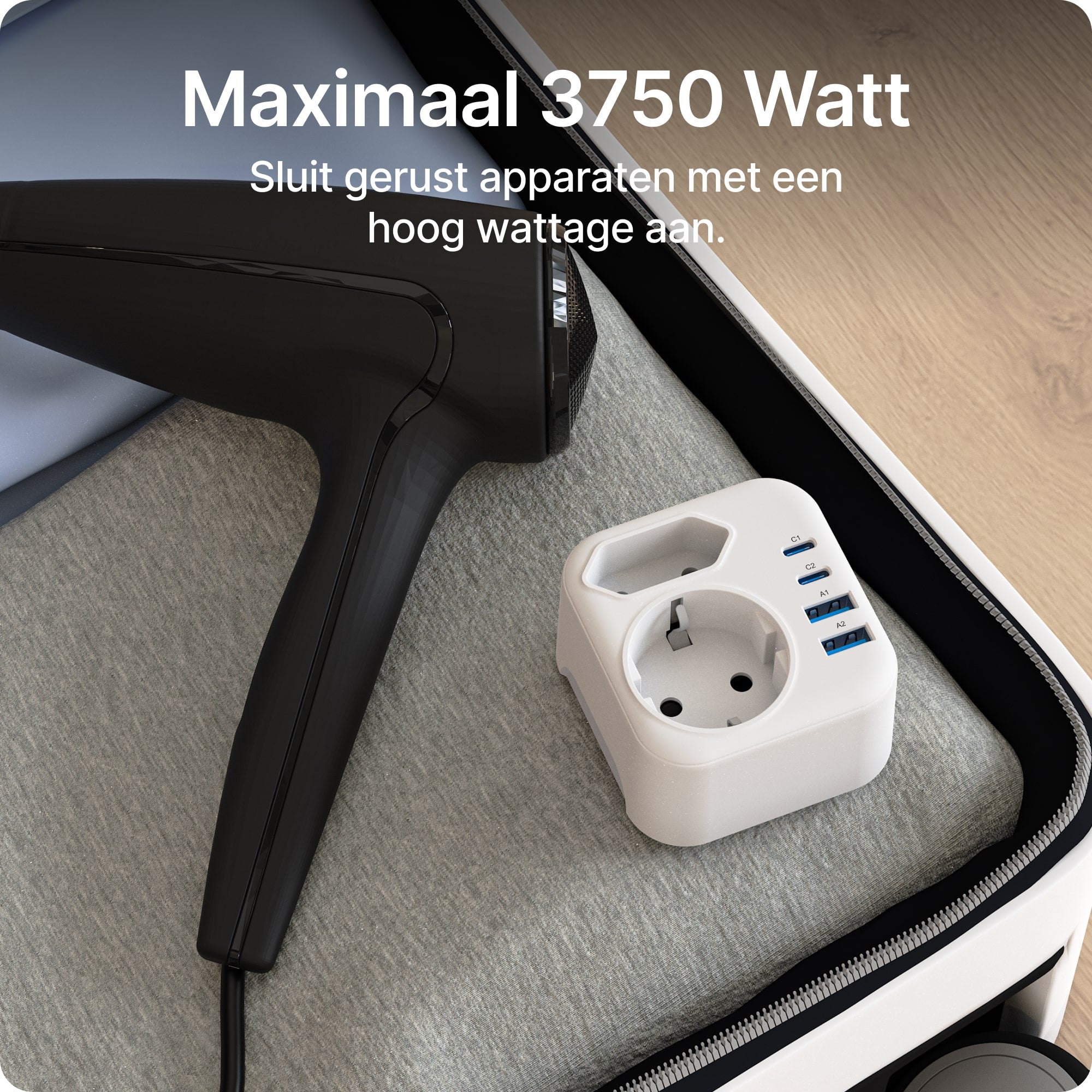 Voomy Travel Y723 - 6-in-1 reisstekker Type B voor Amerika - USB-C, USB-A en 2 stopcontacten - Wit
